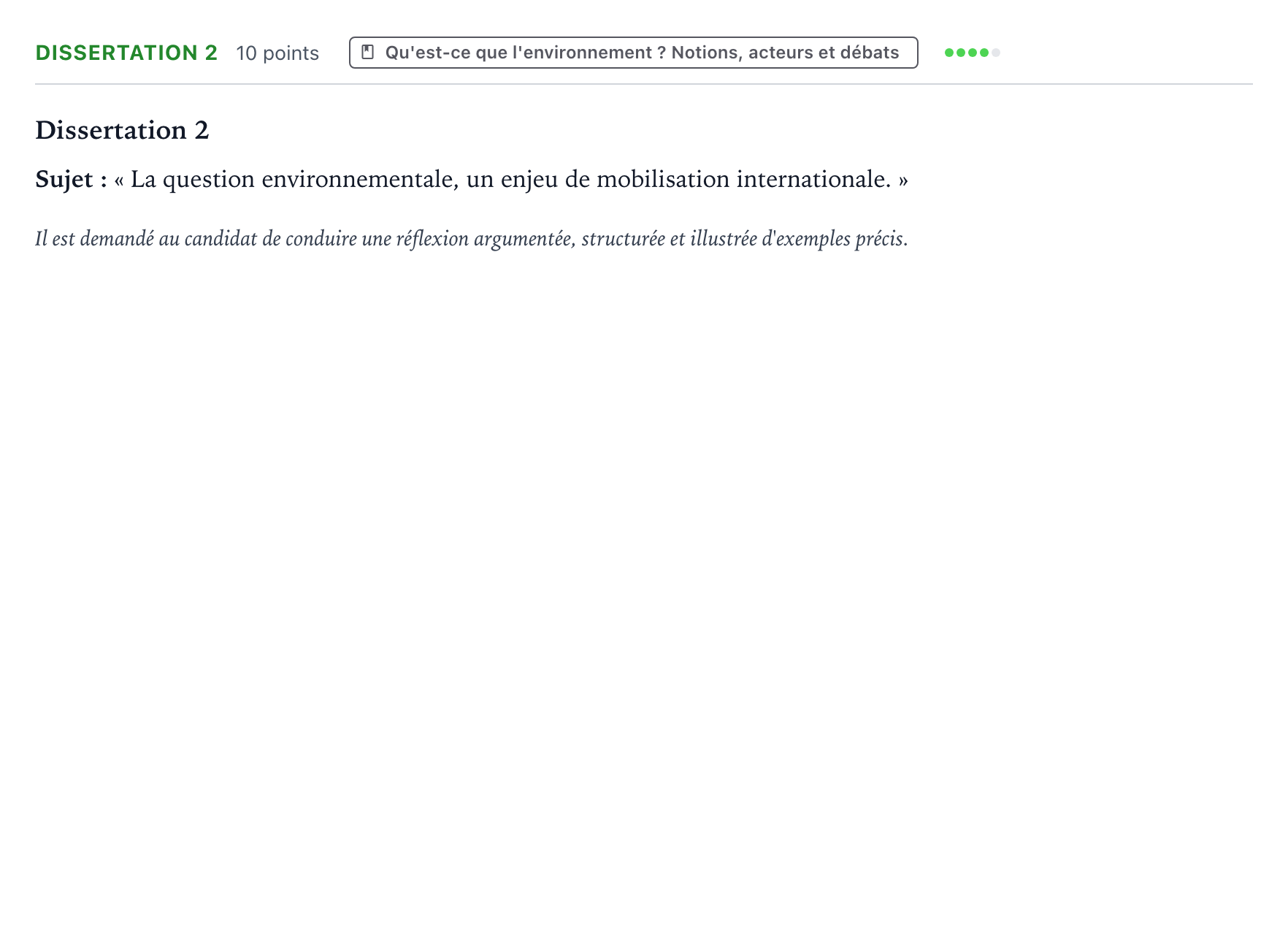 Énoncé: Dissertation 2 · Bac Histoire-Géographie, Géopolitique et Sciences Politiques Amérique du Sud 2022 (jour 2)
