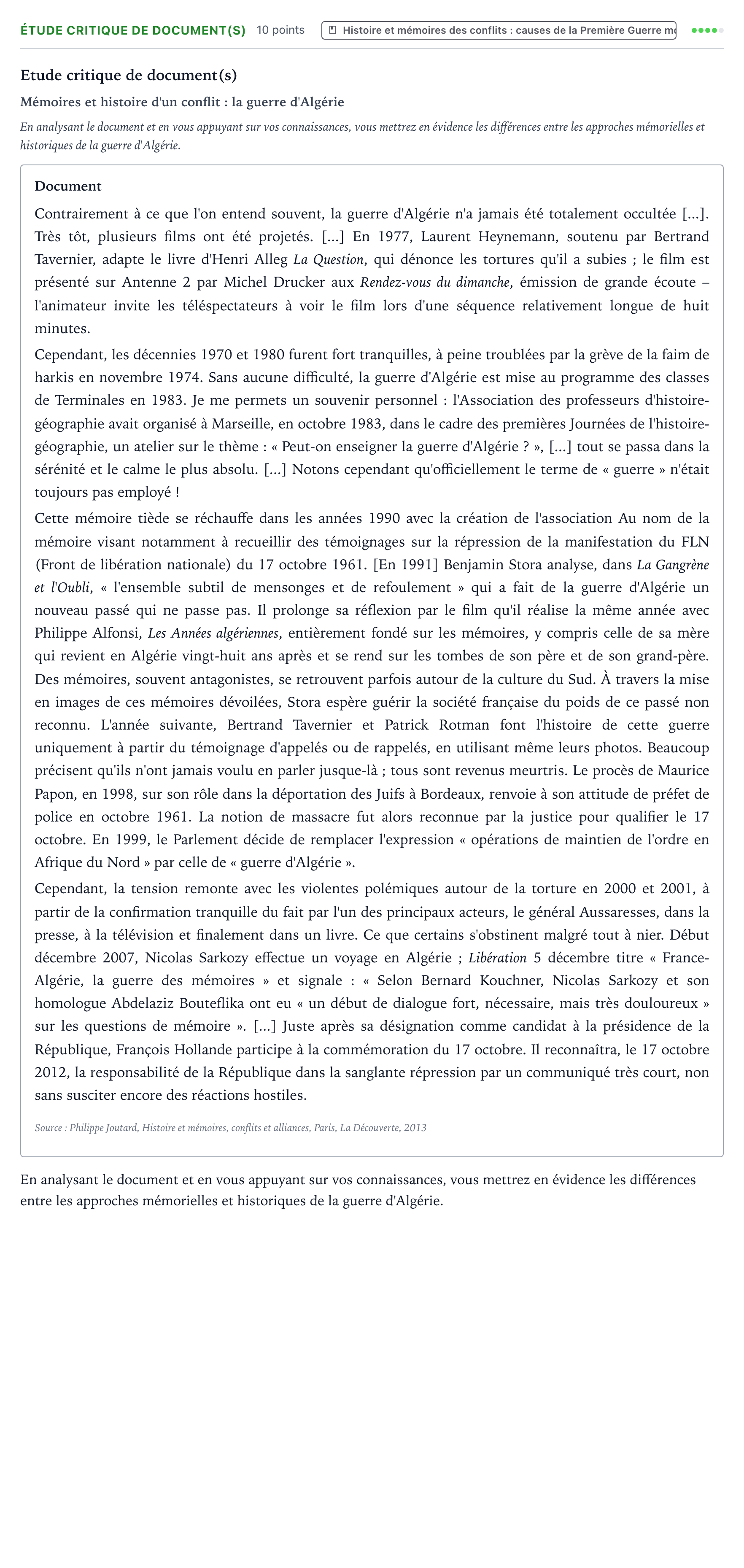 Énoncé: Exercice Étude critique de document(s) · Bac Histoire-Géographie, Géopolitique et Sciences Politiques Amérique du Sud 2022 (jour 2)