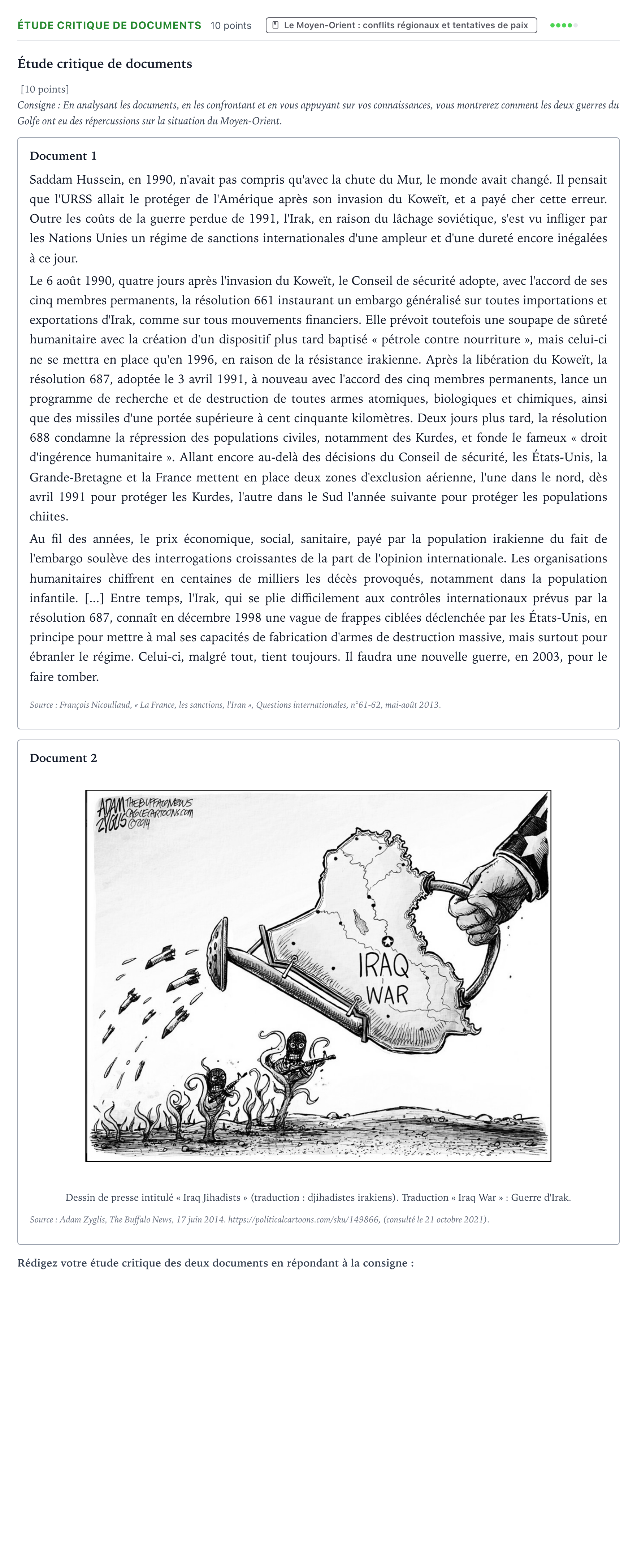 Énoncé: Exercice Étude critique de documents · Bac Histoire-Géographie, Géopolitique et Sciences Politiques Mayotte-Liban 2022 (jour 1)