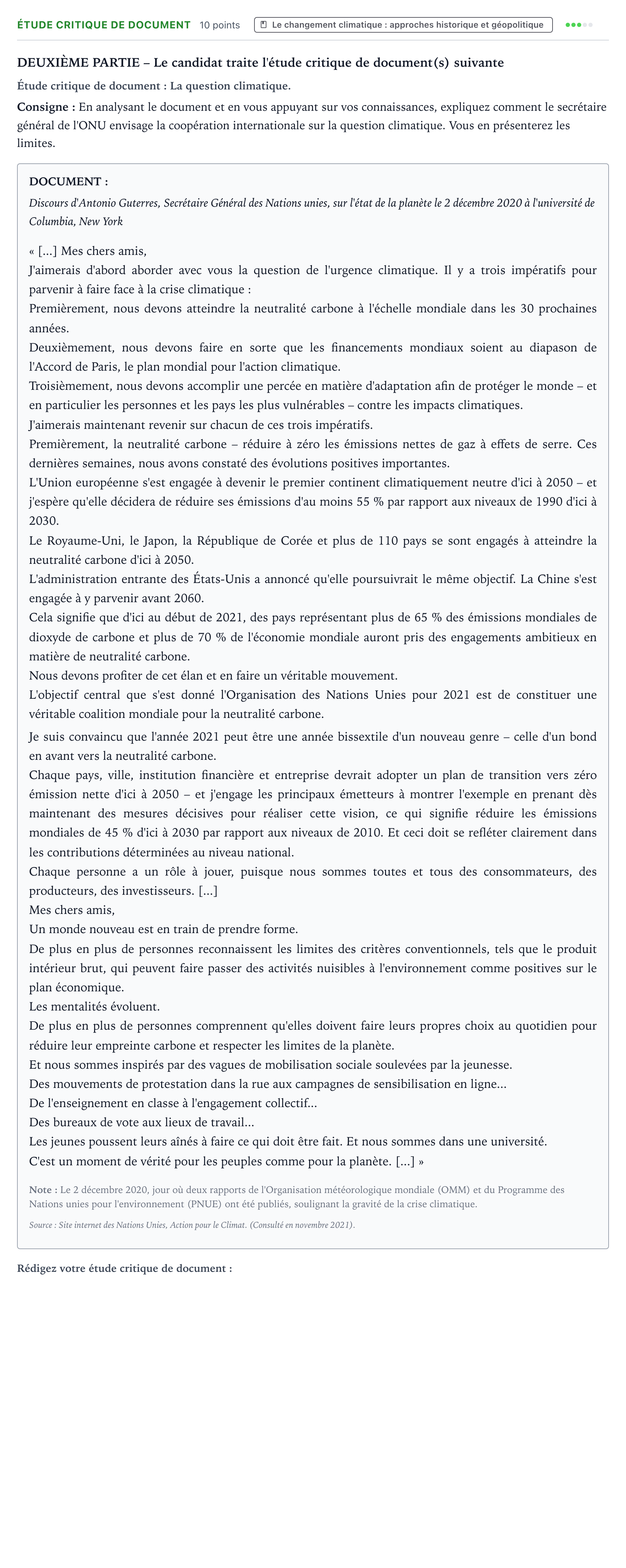 Énoncé: Exercice Étude critique de document · Bac Histoire-Géographie, Géopolitique et Sciences Politiques Nouvelle-Calédonie 2022 (jour 1)