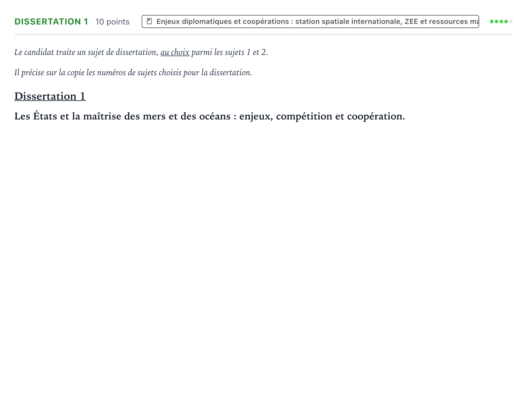 Énoncé: Dissertation 1 · Bac Histoire-Géographie, Géopolitique et Sciences Politiques Polynésie 2022 (jour 1)