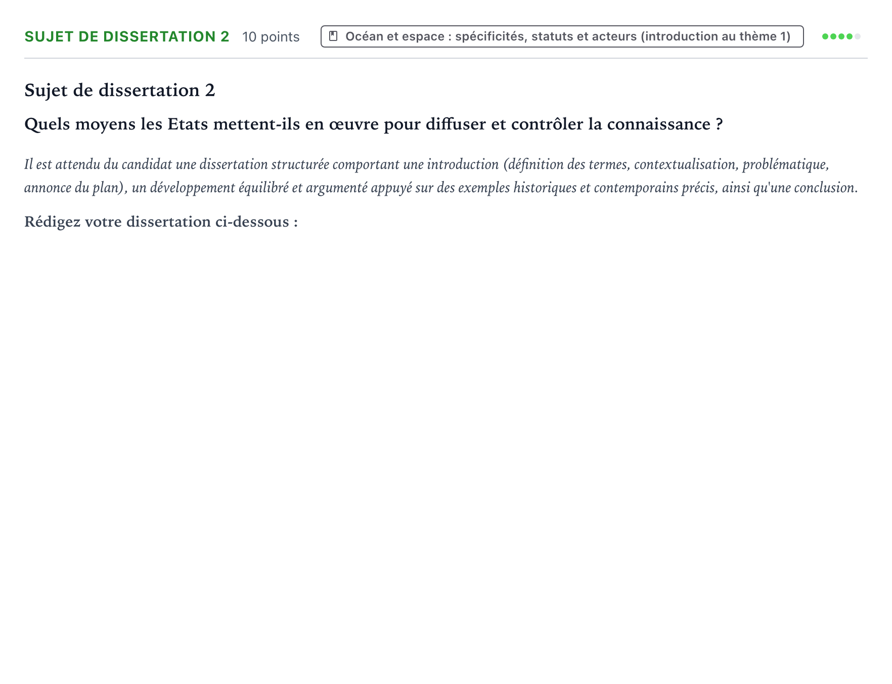 Énoncé: Sujet de dissertation 2 · Bac Histoire-Géographie, Géopolitique et Sciences Politiques Amérique du Sud 2023 (jour 2)