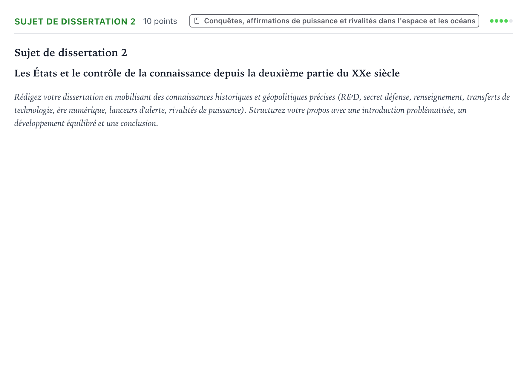 Énoncé: Sujet de dissertation 2 · Bac Histoire-Géographie, Géopolitique et Sciences Politiques Centres étrangers (Afrique) 2023 (jour 2)