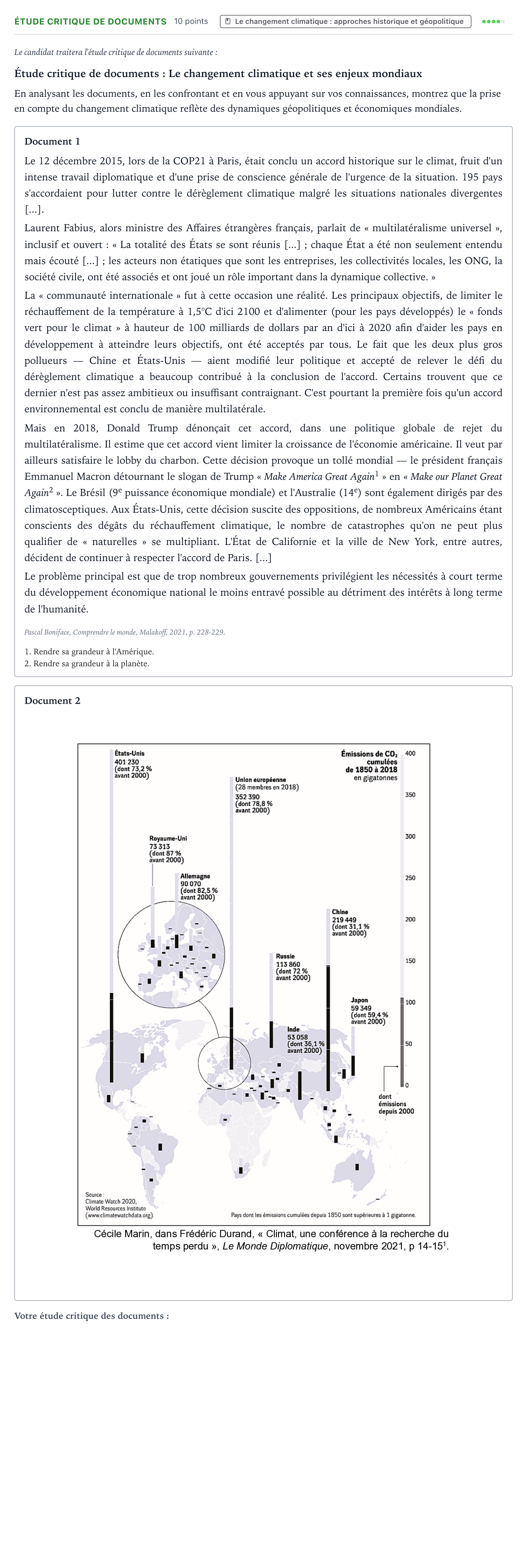 Énoncé: Exercice Étude critique de documents · Bac Histoire-Géographie, Géopolitique et Sciences Politiques La Réunion 2023 (jour 1)