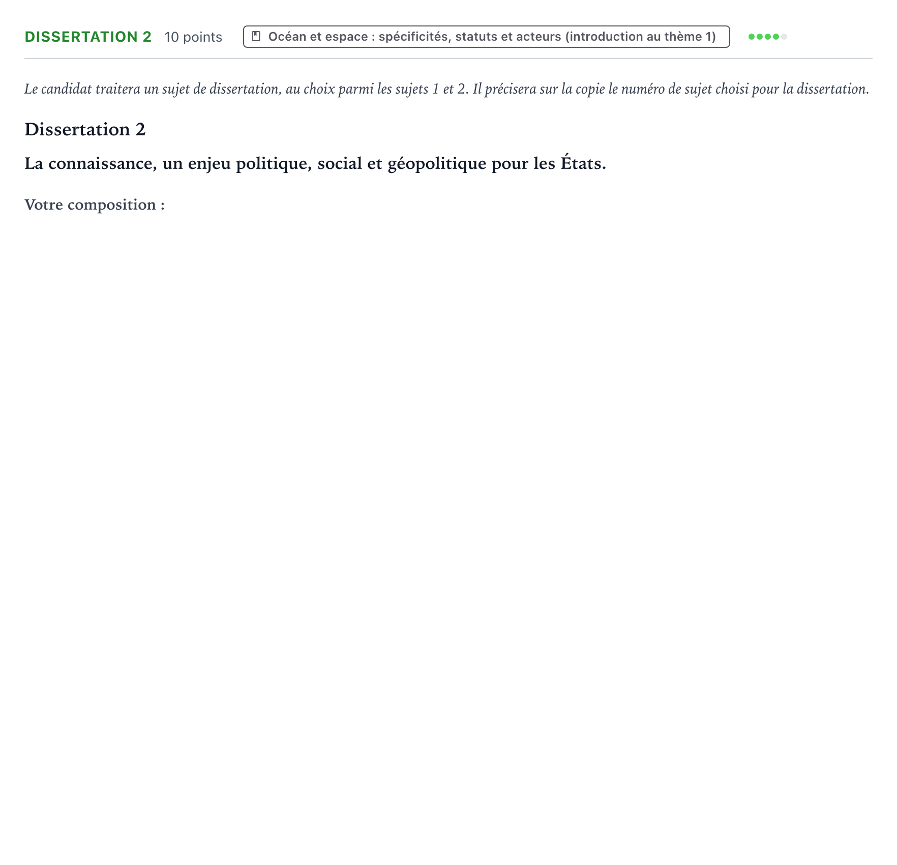 Énoncé: Dissertation 2 · Bac Histoire-Géographie, Géopolitique et Sciences Politiques Liban 2023 (jour 1)