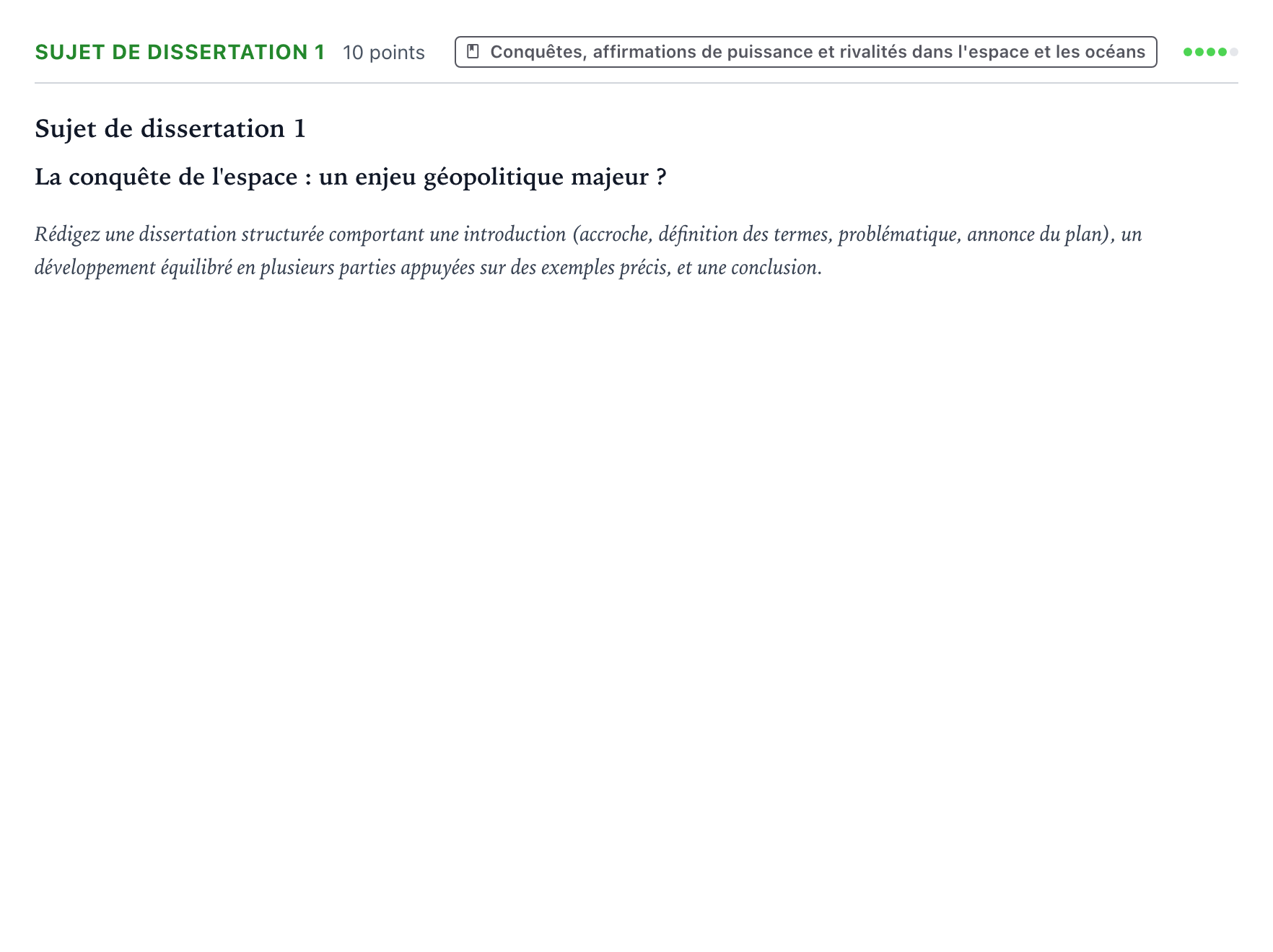 Énoncé: Sujet de dissertation 1 · Bac Histoire-Géographie, Géopolitique et Sciences Politiques Amérique du Nord 2024 (jour 1)