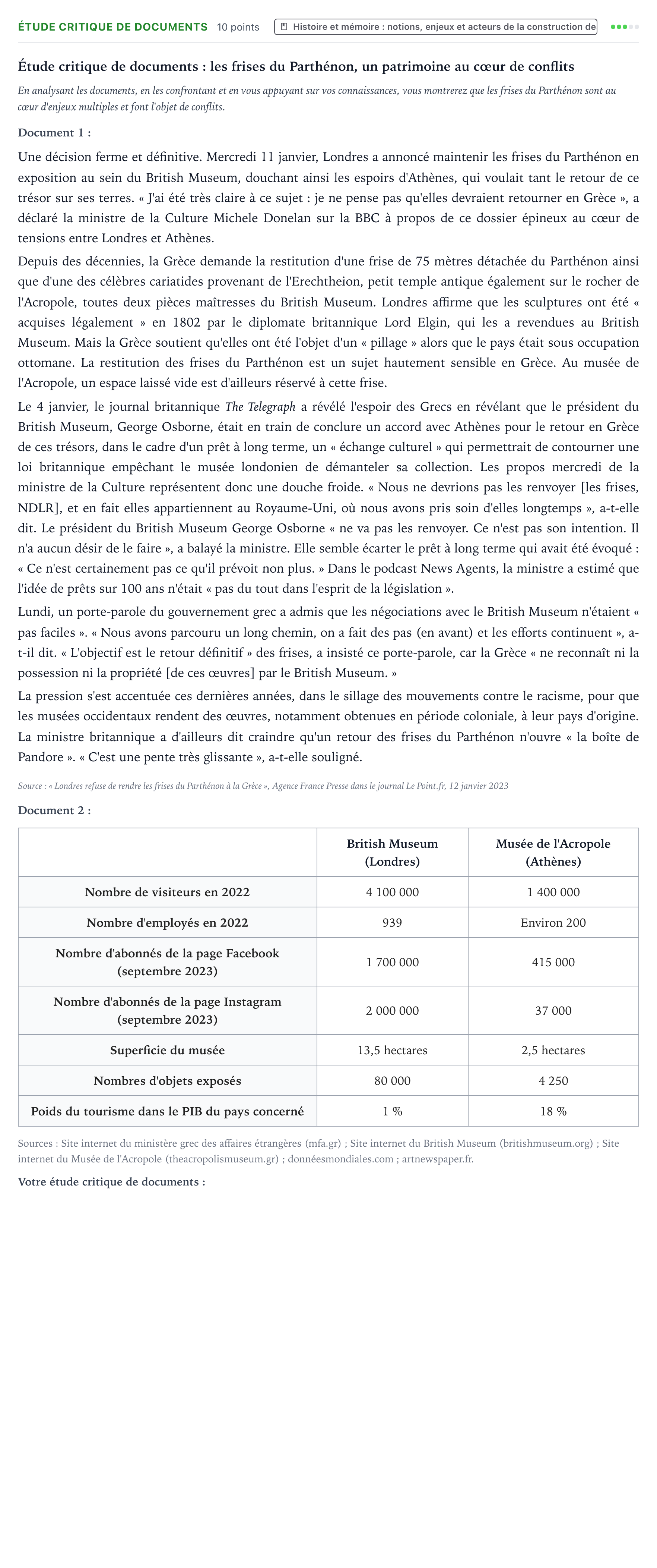 Énoncé: Exercice Étude critique de documents · Bac Histoire-Géographie, Géopolitique et Sciences Politiques Amérique du Nord 2024 (jour 1)