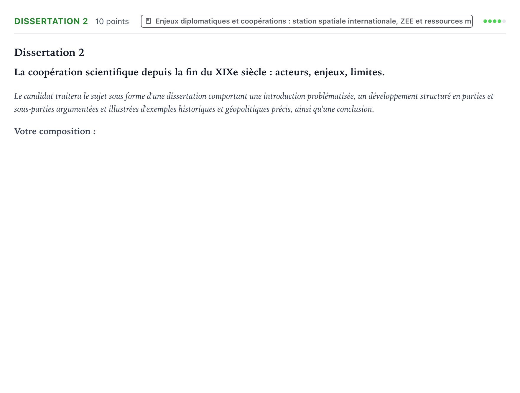 Énoncé: Dissertation 2 · Bac Histoire-Géographie, Géopolitique et Sciences Politiques Centres étrangers (Afrique) 2024 (jour 1)