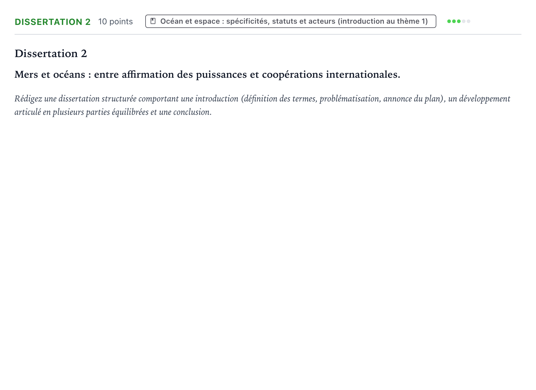 Énoncé: Dissertation 2 · Bac Histoire-Géographie, Géopolitique et Sciences Politiques Centres étrangers (Afrique) 2024 (jour 2)