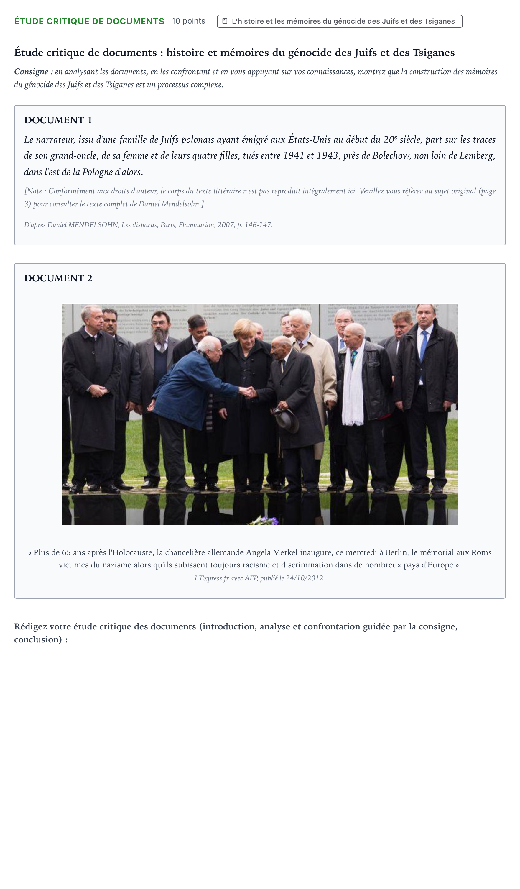 Énoncé: Exercice Étude critique de documents · Bac Histoire-Géographie, Géopolitique et Sciences Politiques Polynésie 2024 (jour 2)