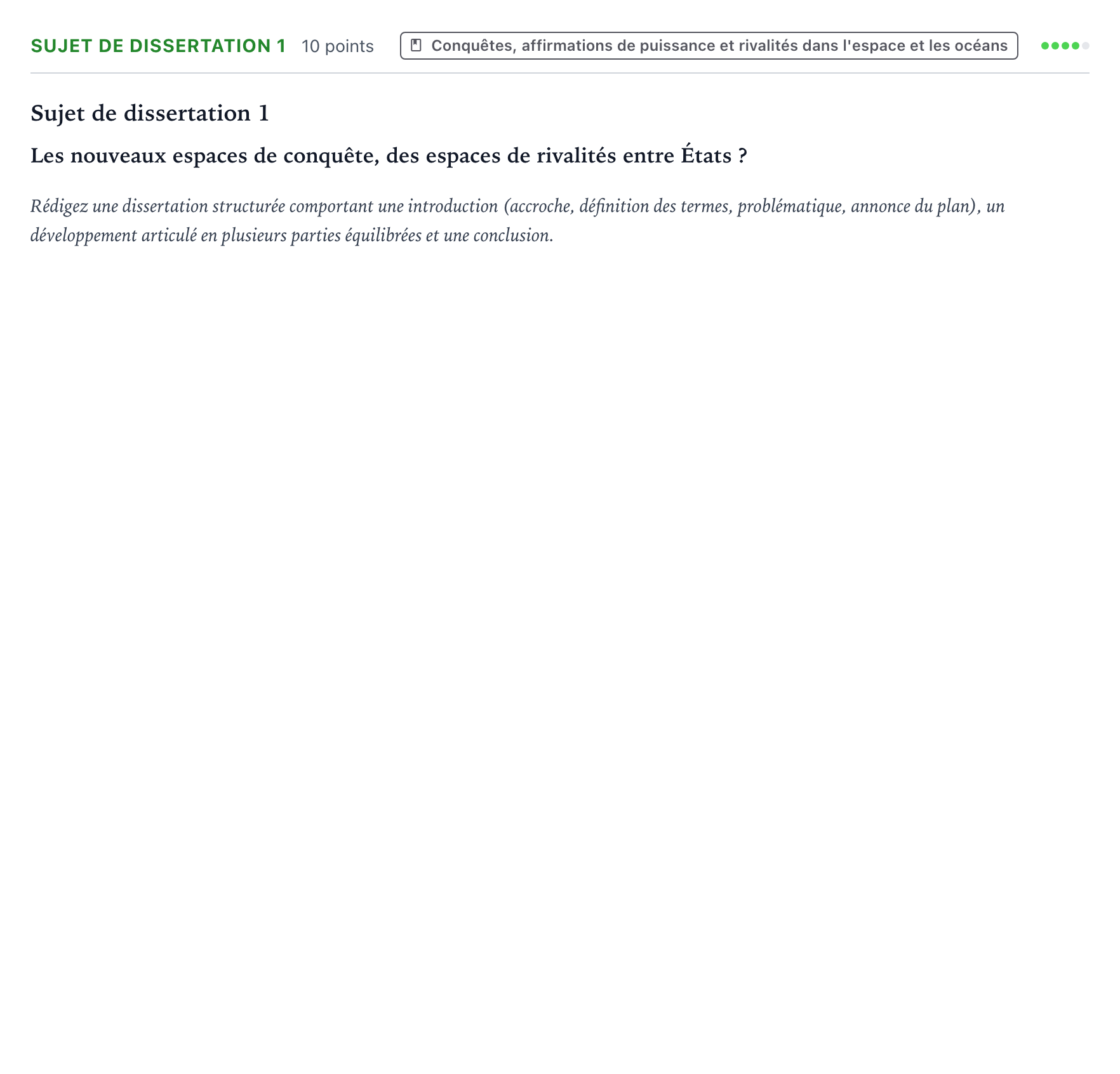 Énoncé: Sujet de dissertation 1 · Bac Histoire-Géographie, Géopolitique et Sciences Politiques Amérique du Nord 2025 (jour 1)