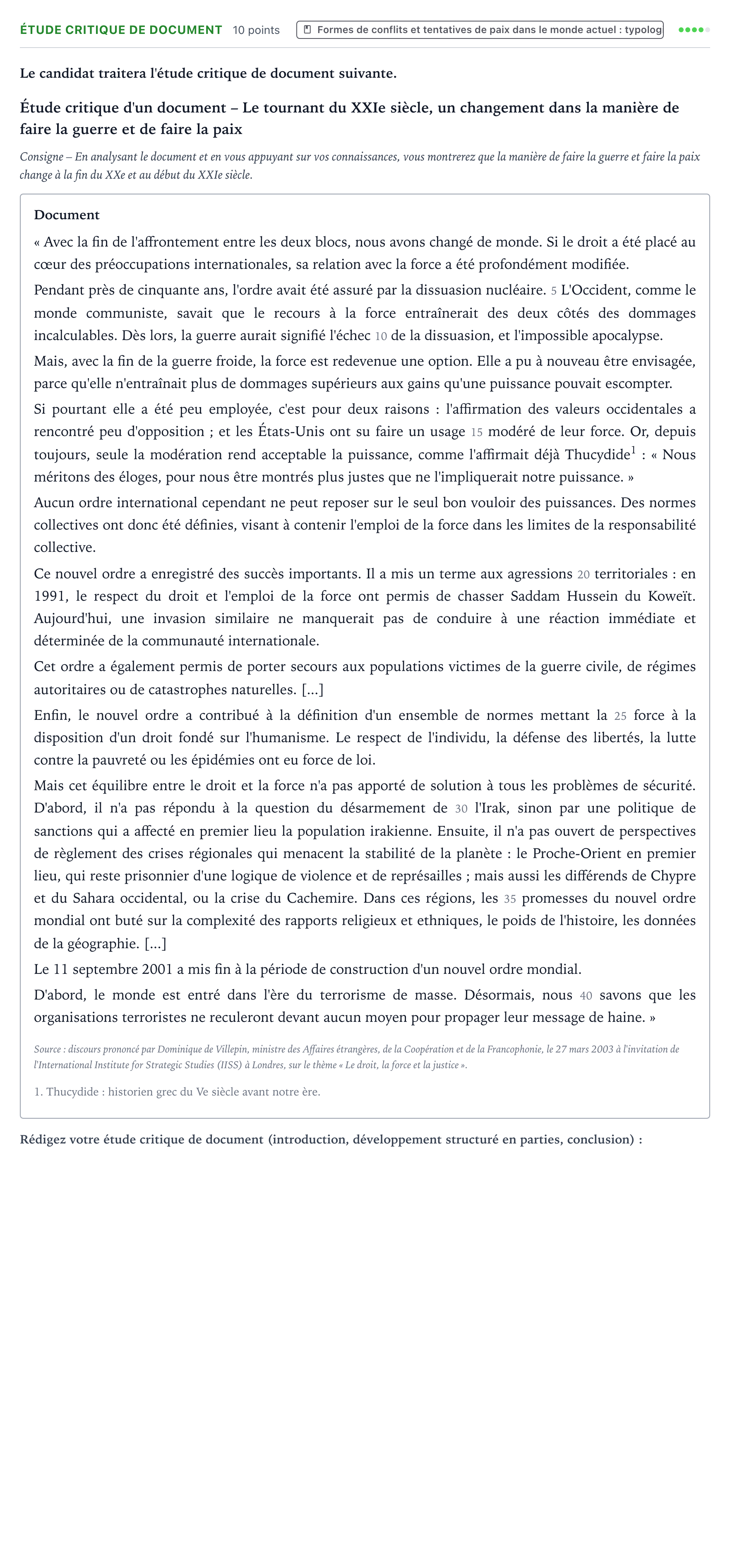 Énoncé: Exercice Étude critique de document · Bac Histoire-Géographie, Géopolitique et Sciences Politiques Métropole 2 remplacement 2025