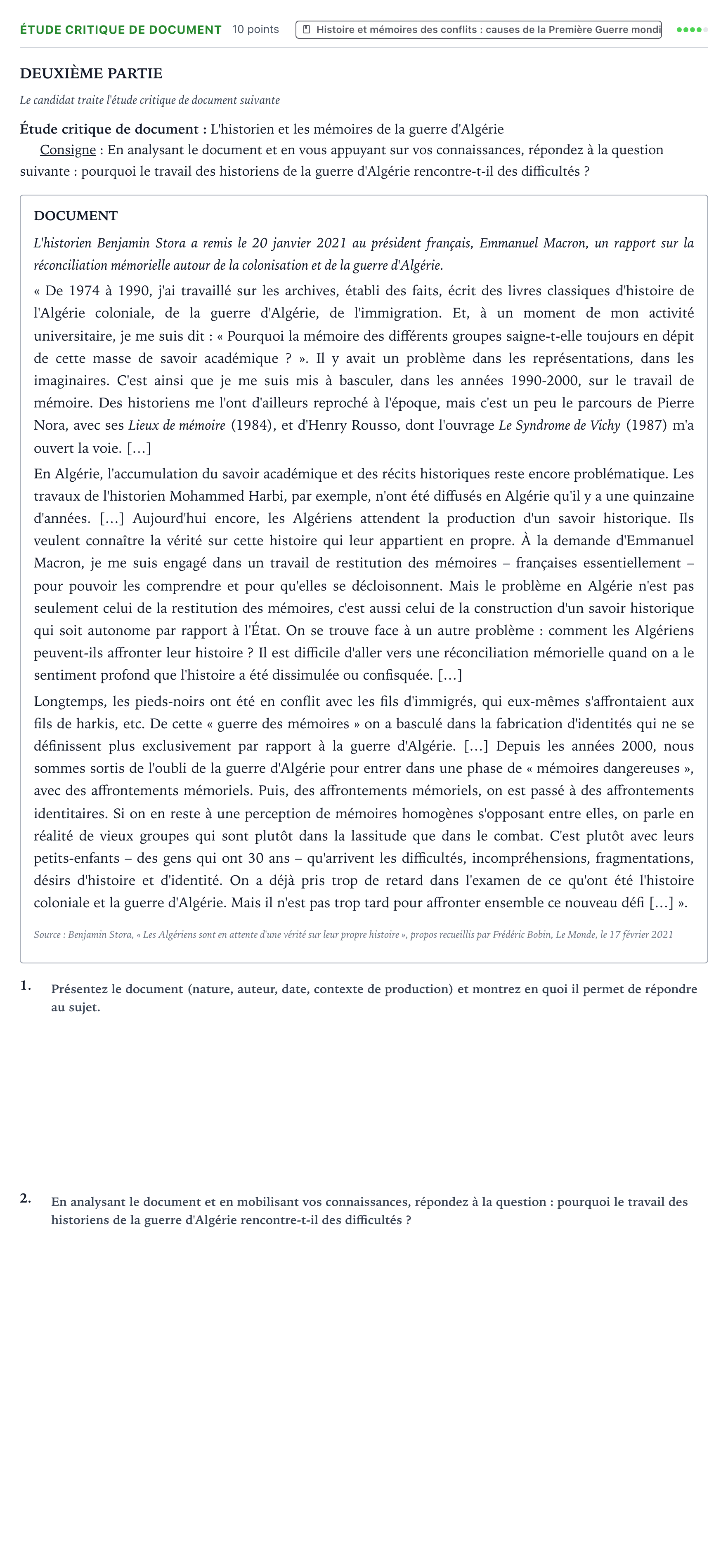 Énoncé: Exercice Étude critique de document · Bac Histoire-Géographie, Géopolitique et Sciences Politiques Nouvelle-Calédonie 2025 (jour 1)