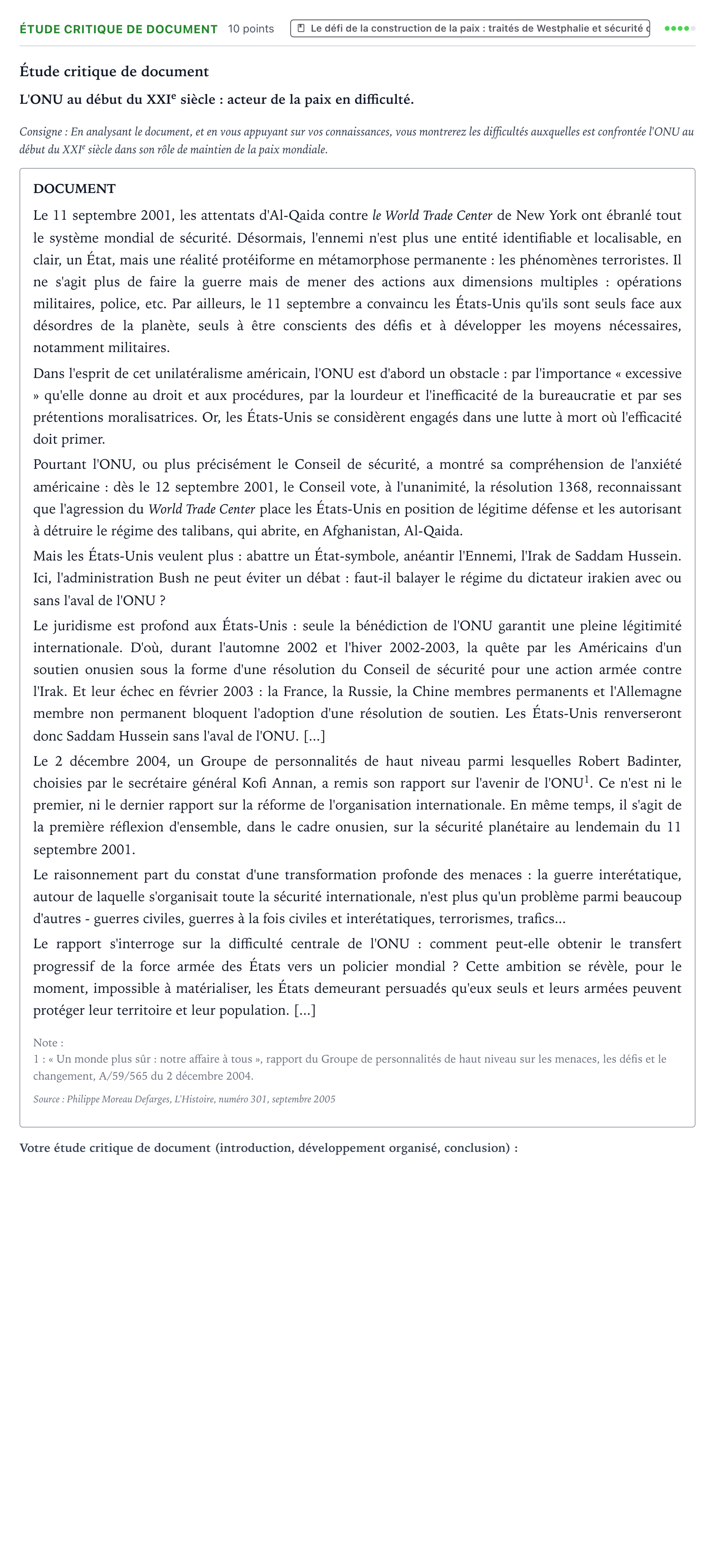 Énoncé: Exercice Étude critique de document · Bac Histoire-Géographie, Géopolitique et Sciences Politiques Nouvelle-Calédonie 2025 (jour 2)