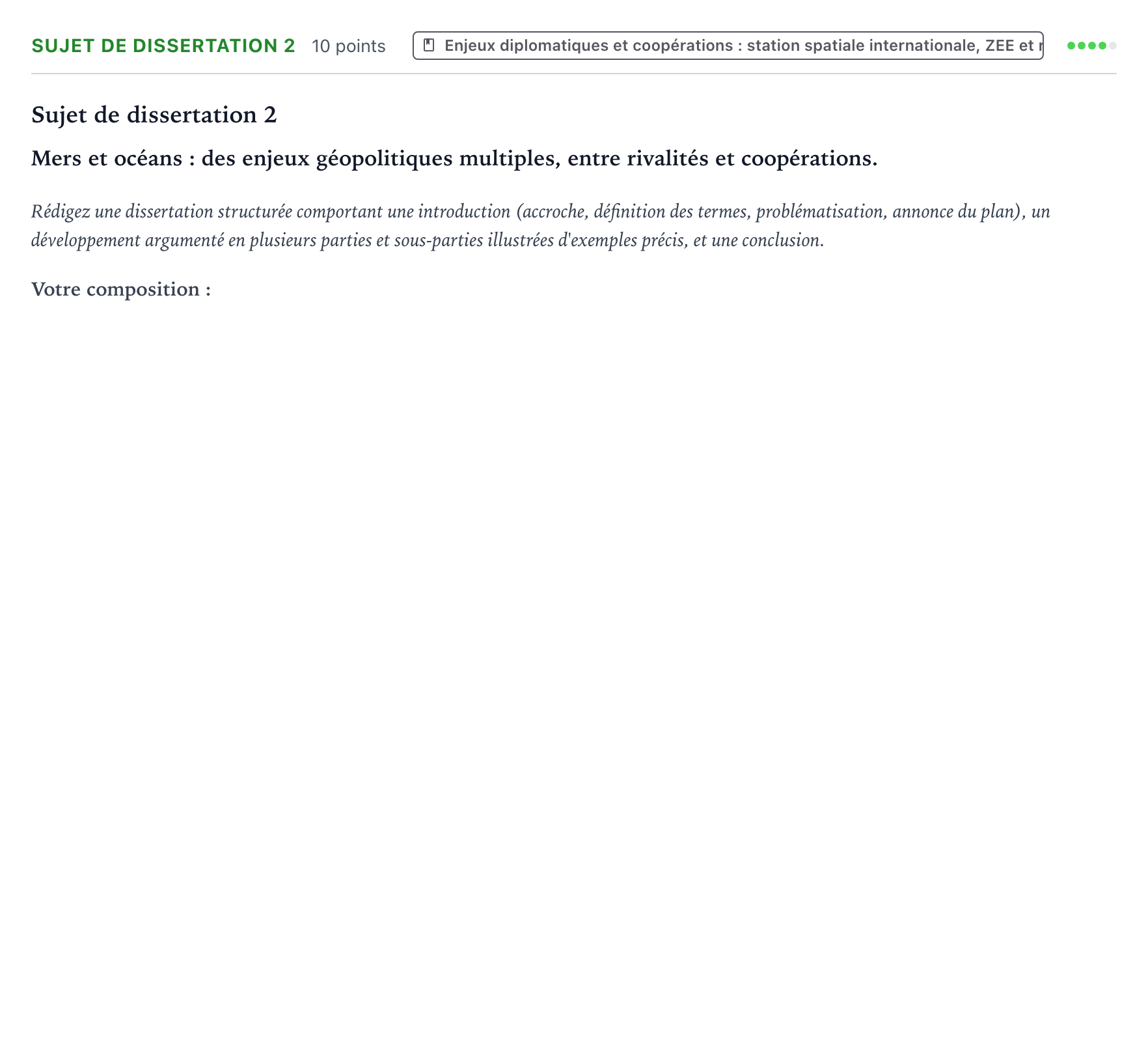 Énoncé: Sujet de dissertation 2 · Bac Histoire-Géographie, Géopolitique et Sciences Politiques Amérique du Nord 2026 (jour 1)