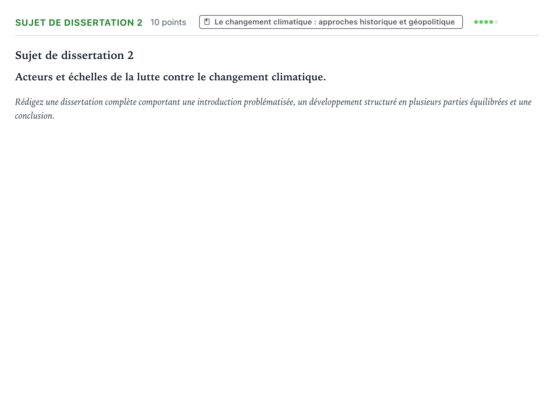 Énoncé: Sujet de dissertation 2 · Bac Histoire-Géographie, Géopolitique et Sciences Politiques Amérique du Nord 2026 (jour 2)