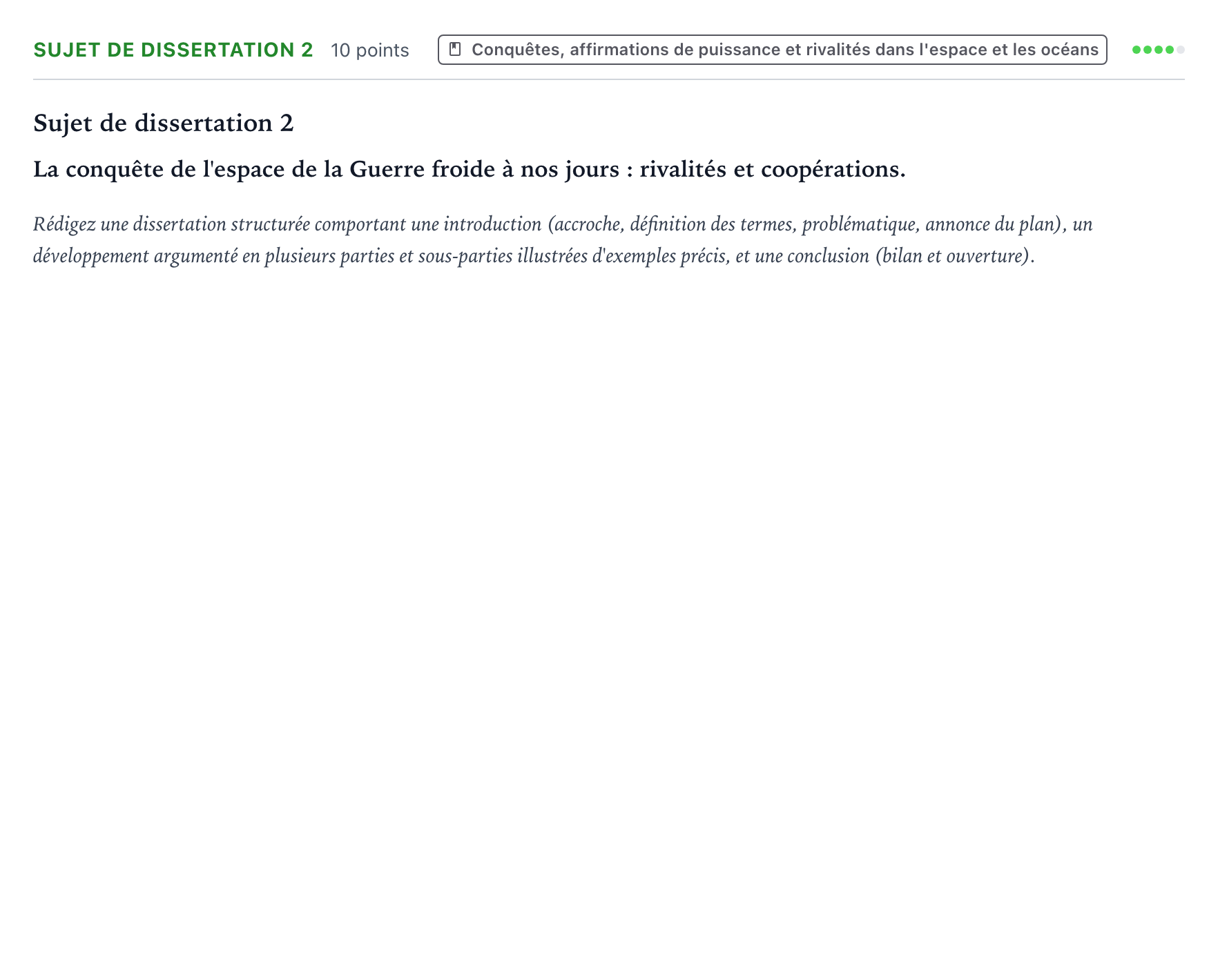 Énoncé: Sujet de dissertation 2 · Bac Histoire-Géographie, Géopolitique et Sciences Politiques Centres étrangers (Afrique) 2026 (jour 2)