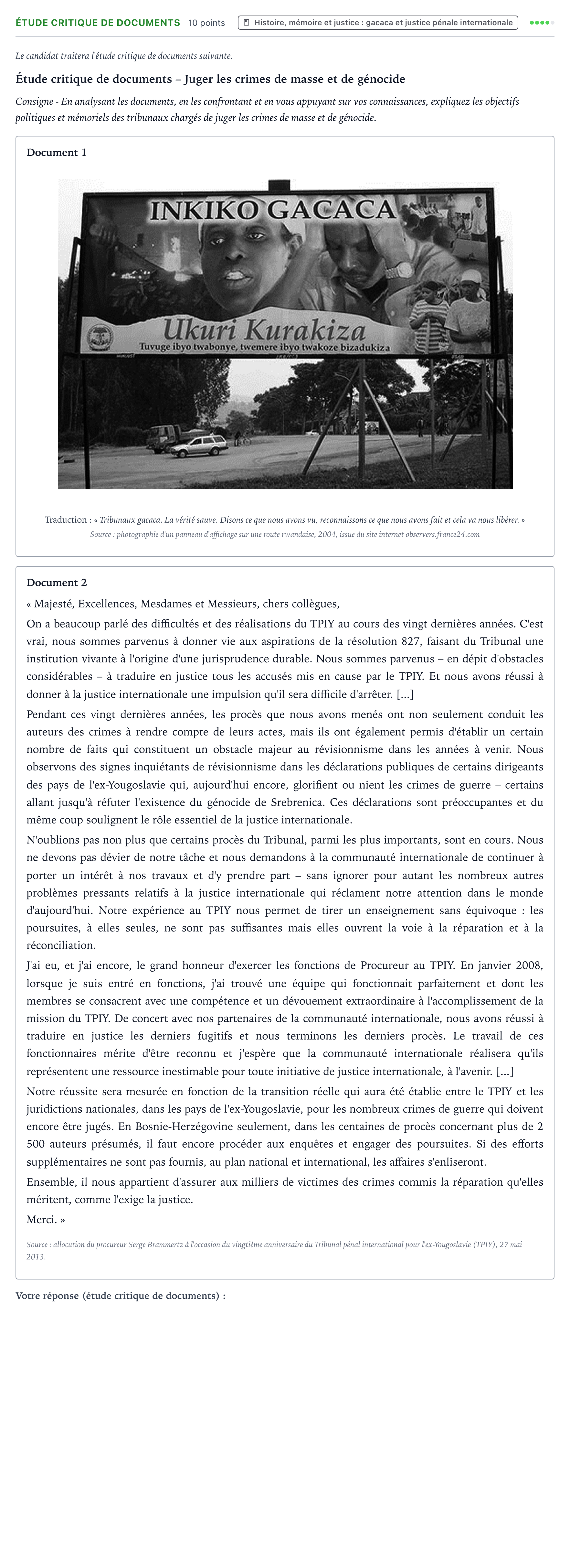 Énoncé: Exercice Étude critique de documents · Bac Histoire-Géographie, Géopolitique et Sciences Politiques Métropole Secours 2026 (sujet 2)