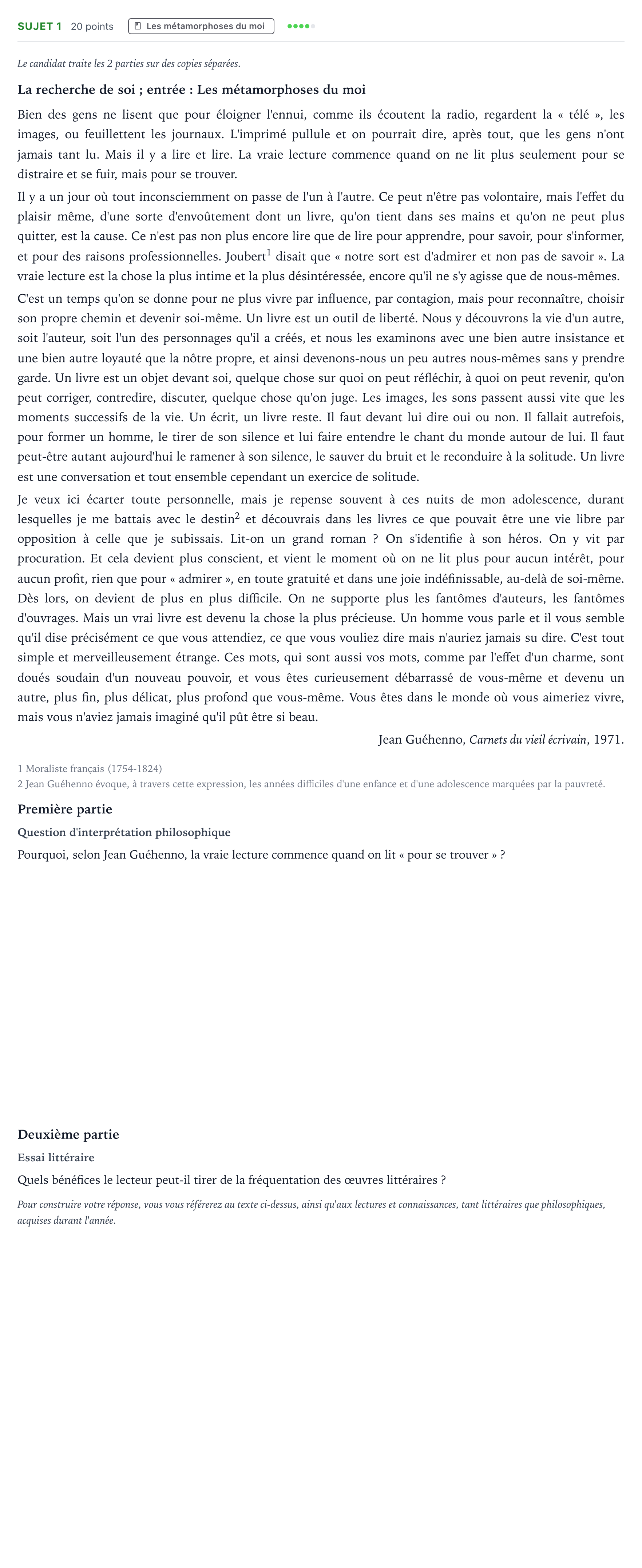 Énoncé: Sujet 1 · Bac Humanités, Littérature et Philosophie Amérique du Nord 2021 (jour 1)