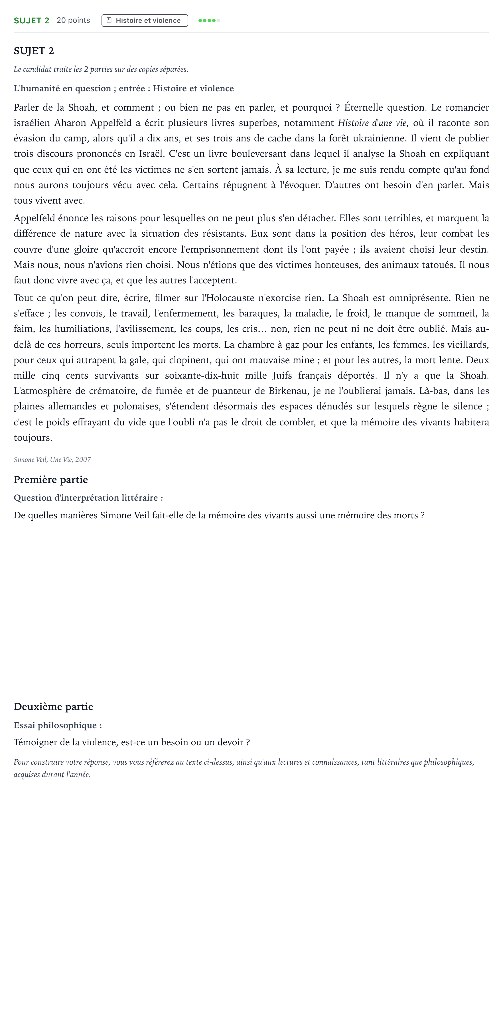 Énoncé: Sujet 2 · Bac Humanités, Littérature et Philosophie Amérique du Nord 2021 (jour 1)