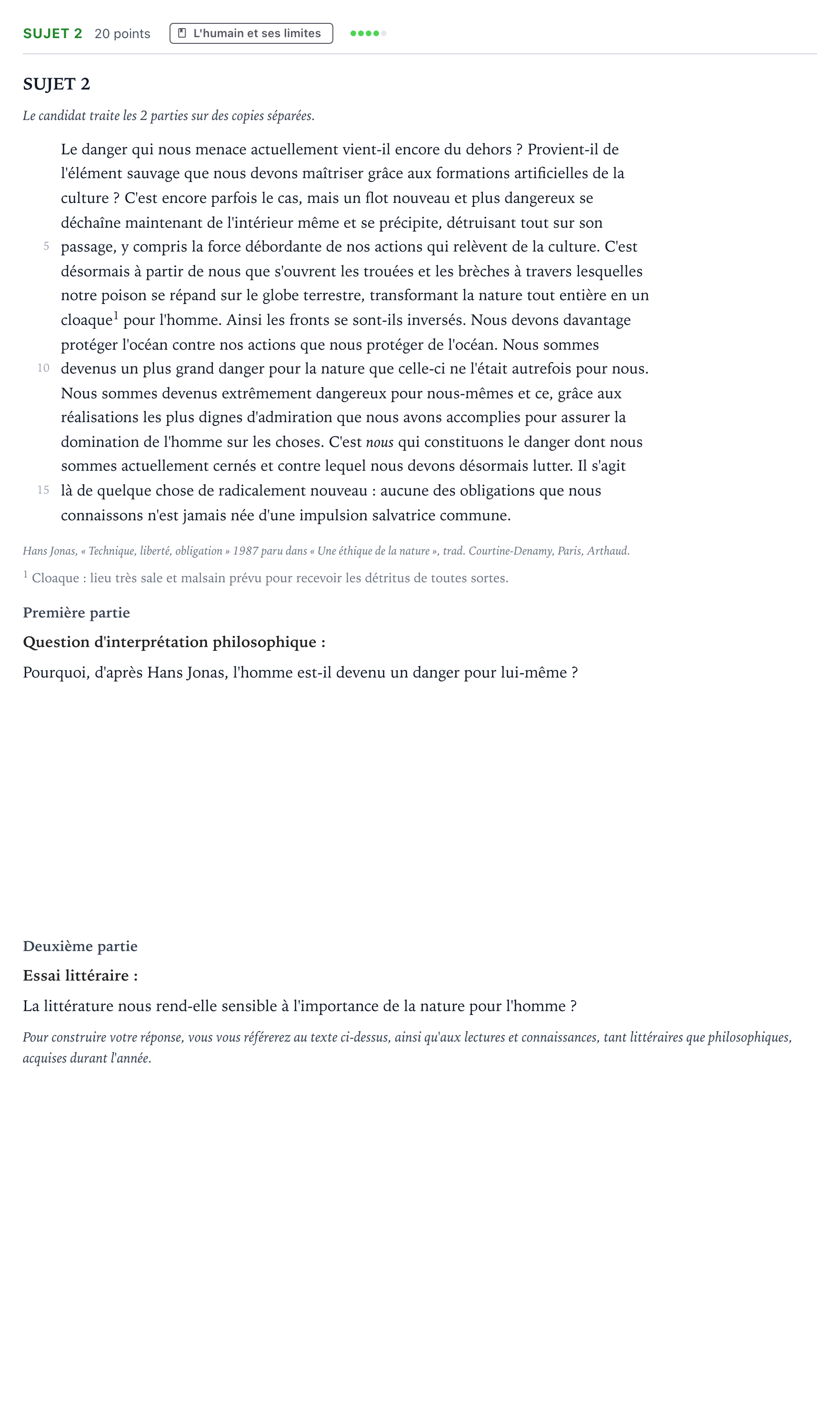 Énoncé: Sujet 2 · Bac Humanités, Littérature et Philosophie Amérique du Nord 2021 (jour 2)