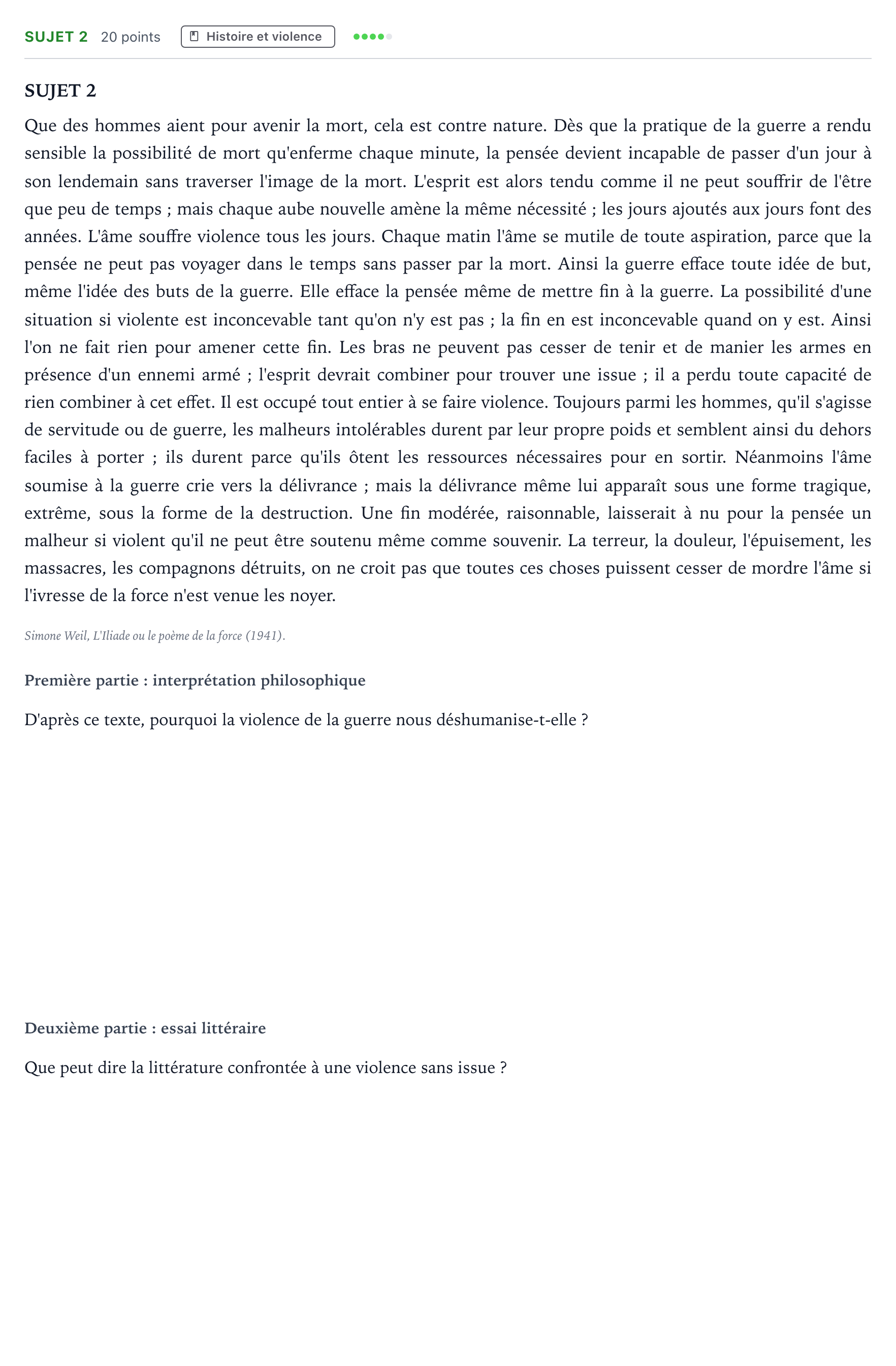 Énoncé: Sujet 2 · Bac Humanités, Littérature et Philosophie Centres étrangers (Afrique) 2021 (jour 1)