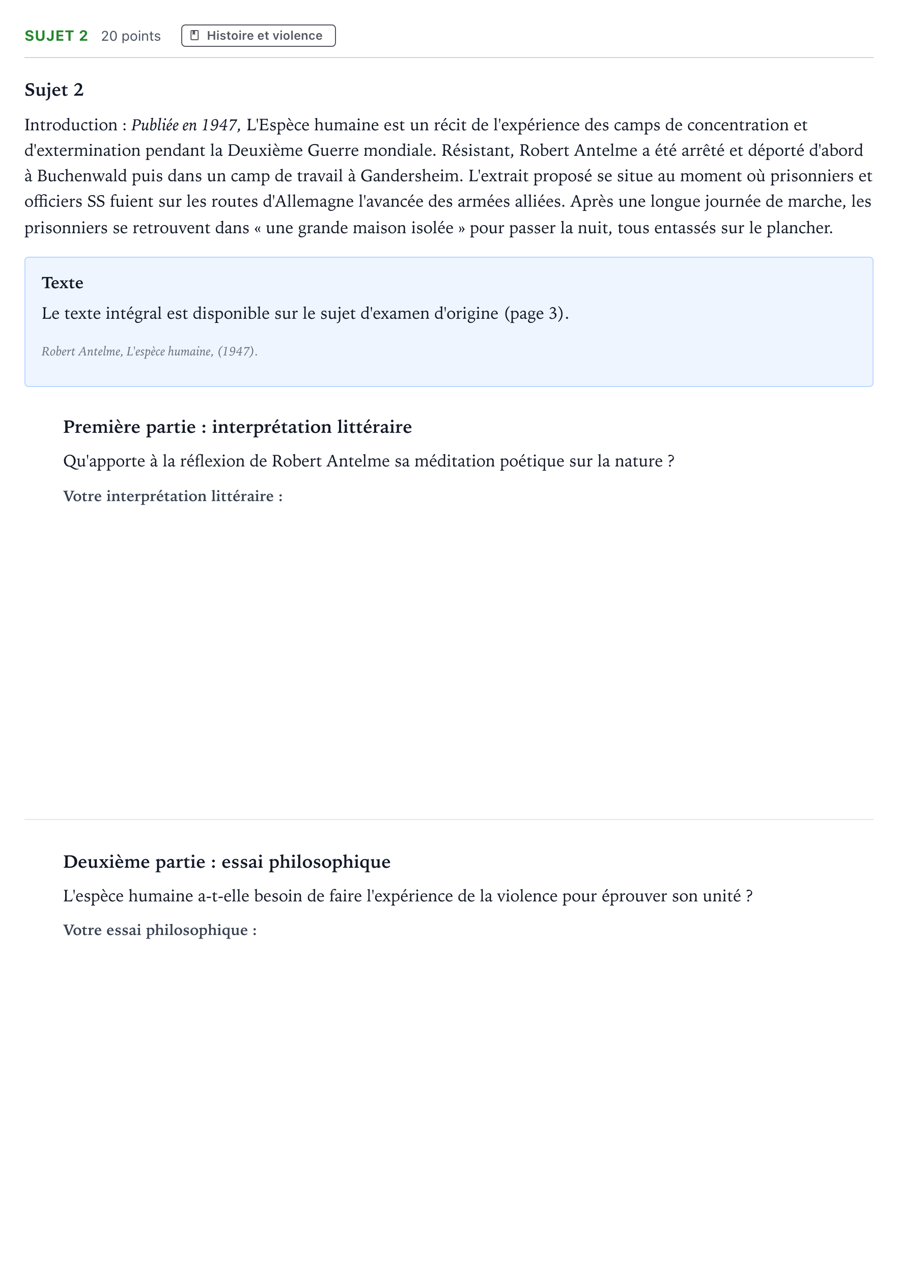 Énoncé: Sujet 2 · Bac Humanités, Littérature et Philosophie Métropole Candidat libre 2021 (sujet 1)