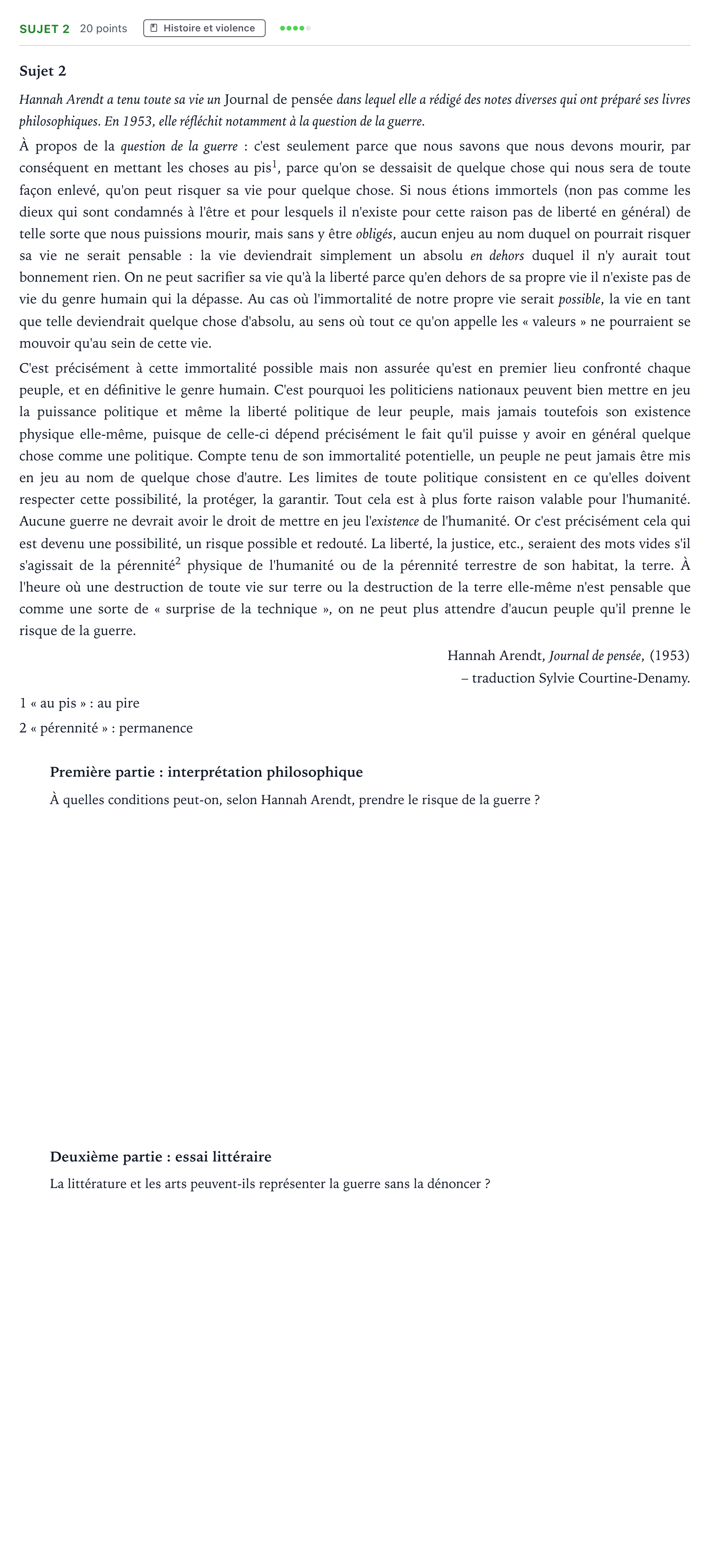 Énoncé: Sujet 2 · Bac Humanités, Littérature et Philosophie Métropole 1 remplacement 2021