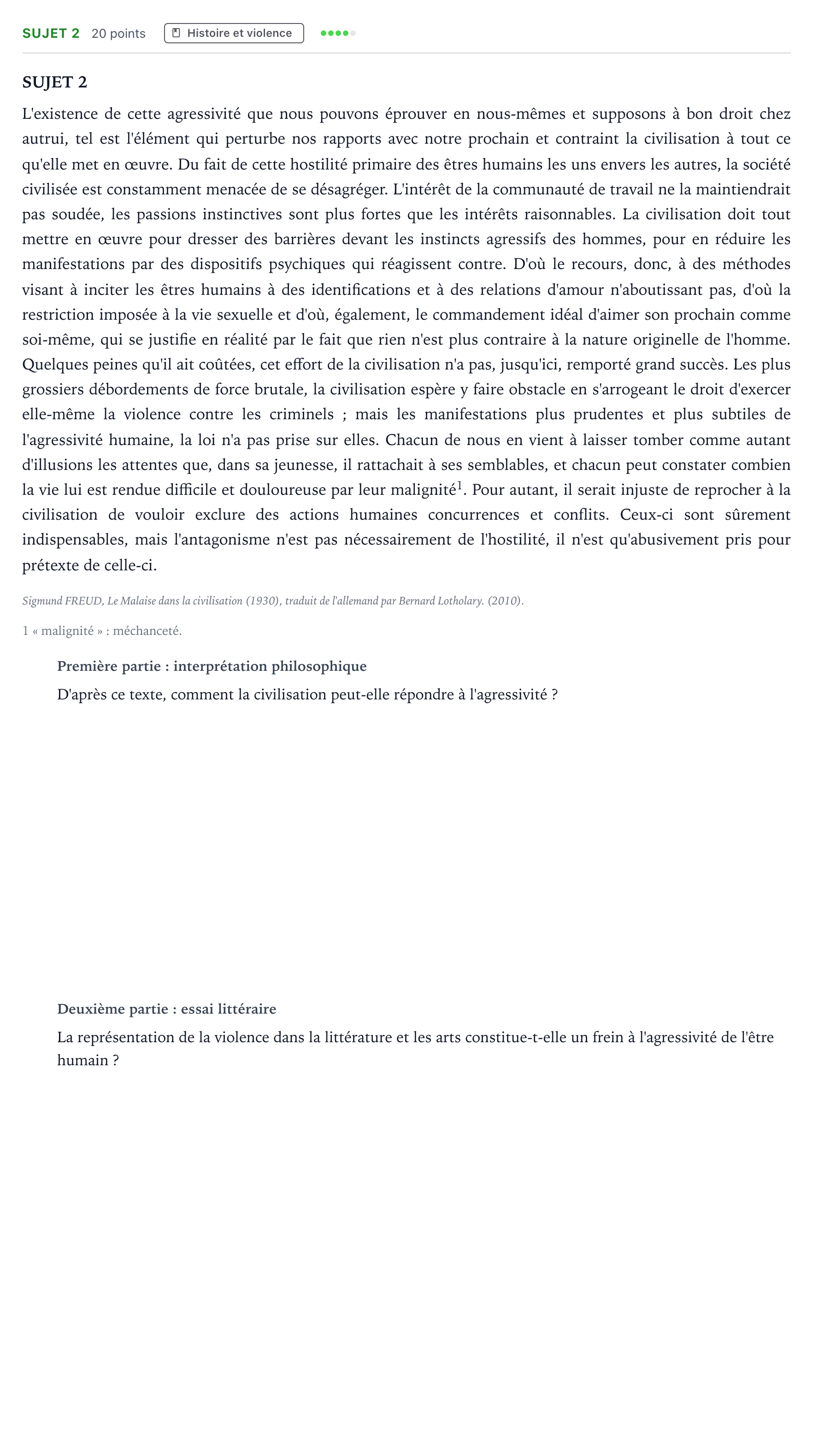 Énoncé: Sujet 2 · Bac Humanités, Littérature et Philosophie Métropole 2 remplacement 2021