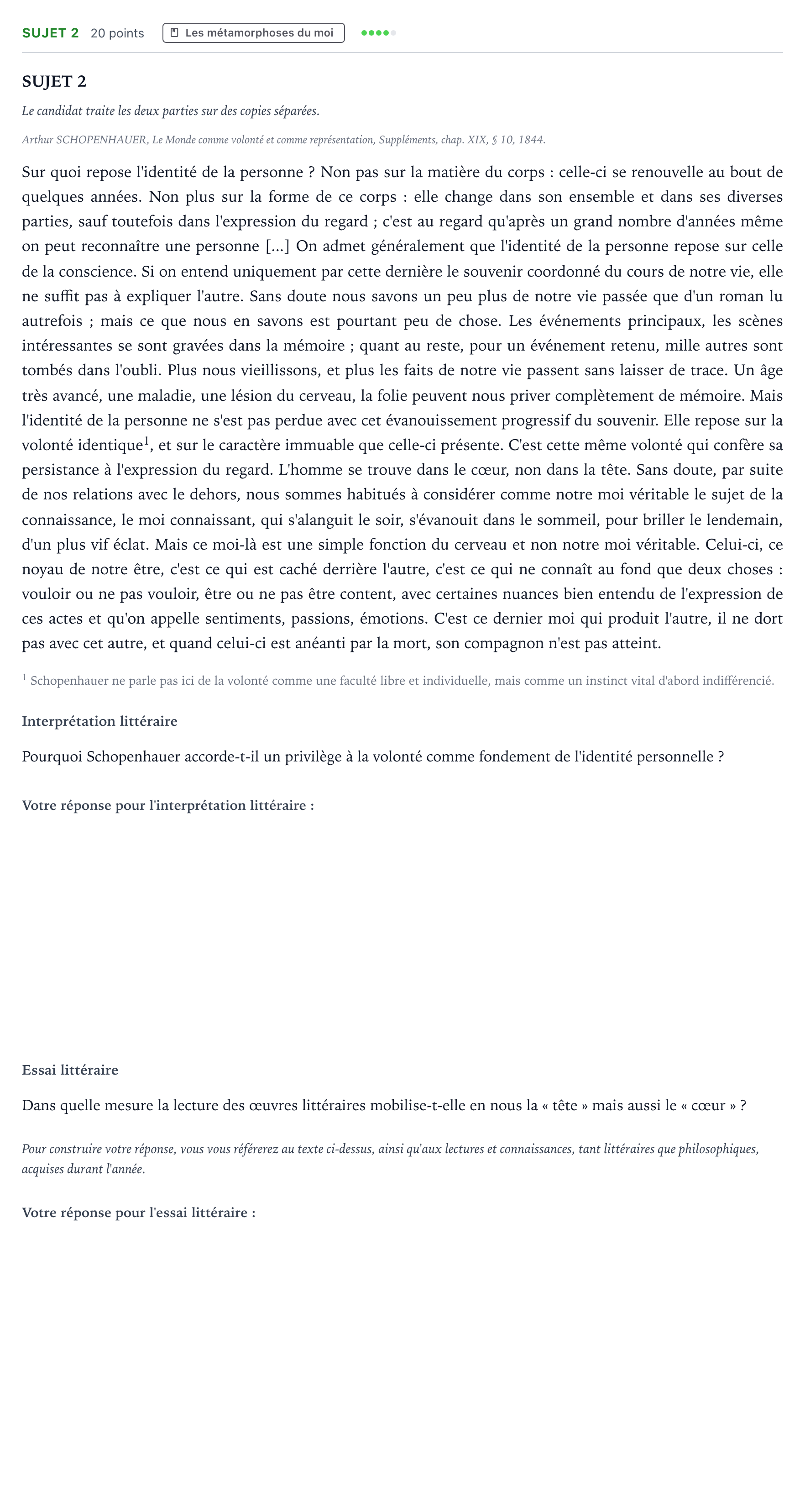 Énoncé: Sujet 2 · Bac Humanités, Littérature et Philosophie Polynésie 2021 (jour 1)