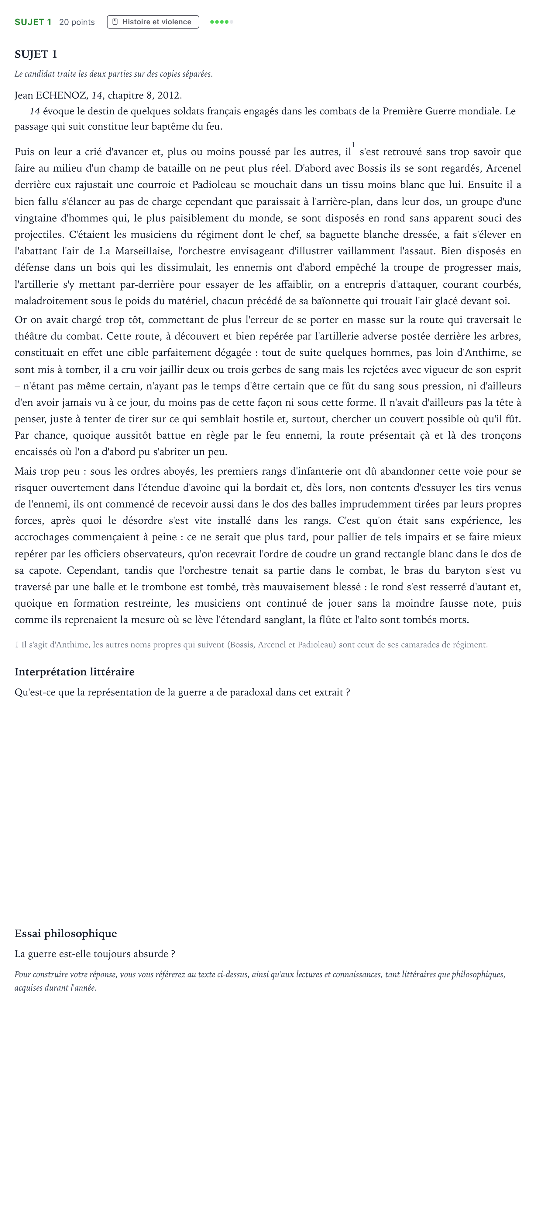 Énoncé: Sujet 1 · Bac Humanités, Littérature et Philosophie Polynésie jour 1 - Remplacement 2021