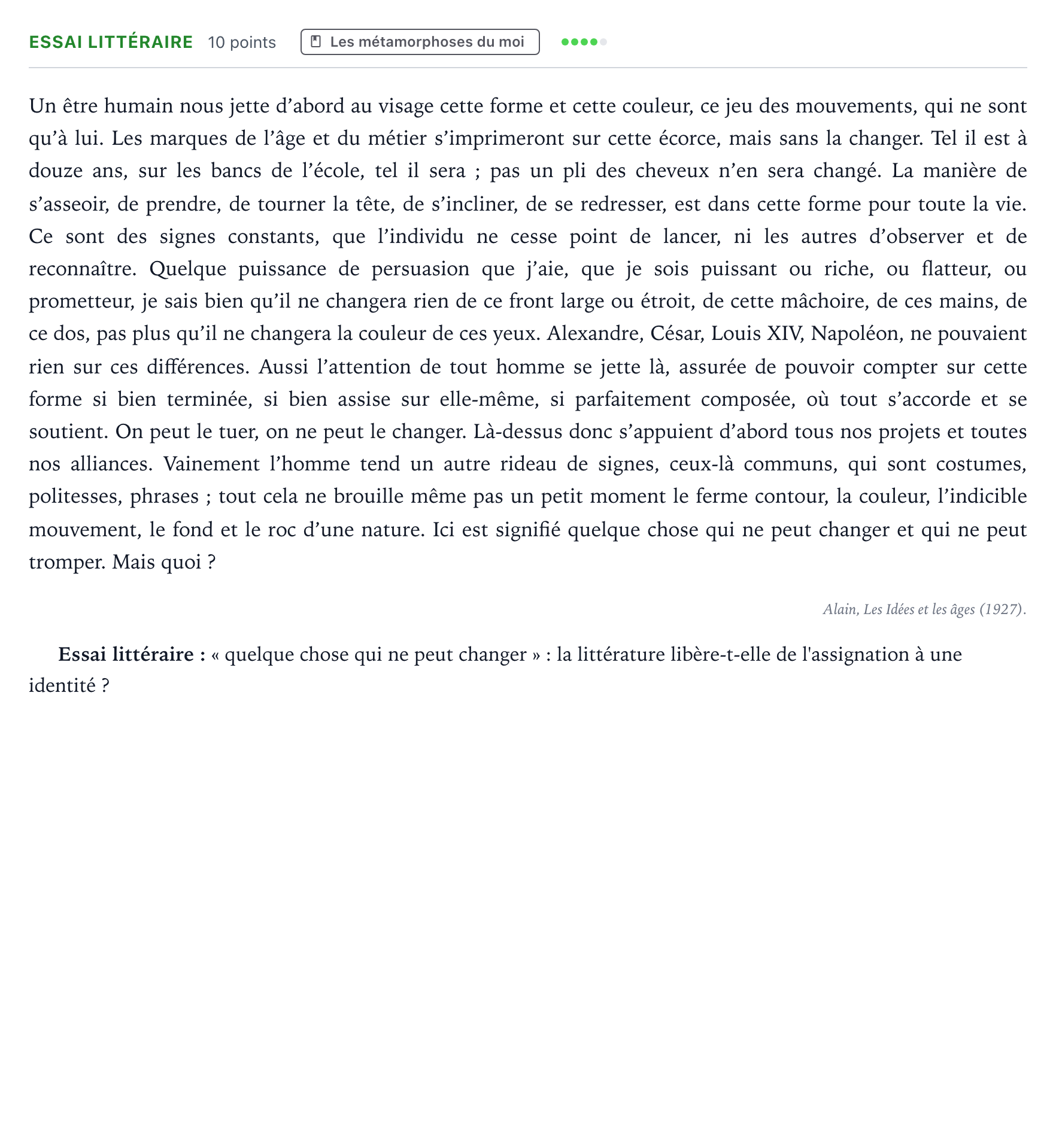 Énoncé: Exercice Essai littéraire · Bac Humanités, Littérature et Philosophie Sujets zéro et spécimens sujet 2021 (sujet 1)
