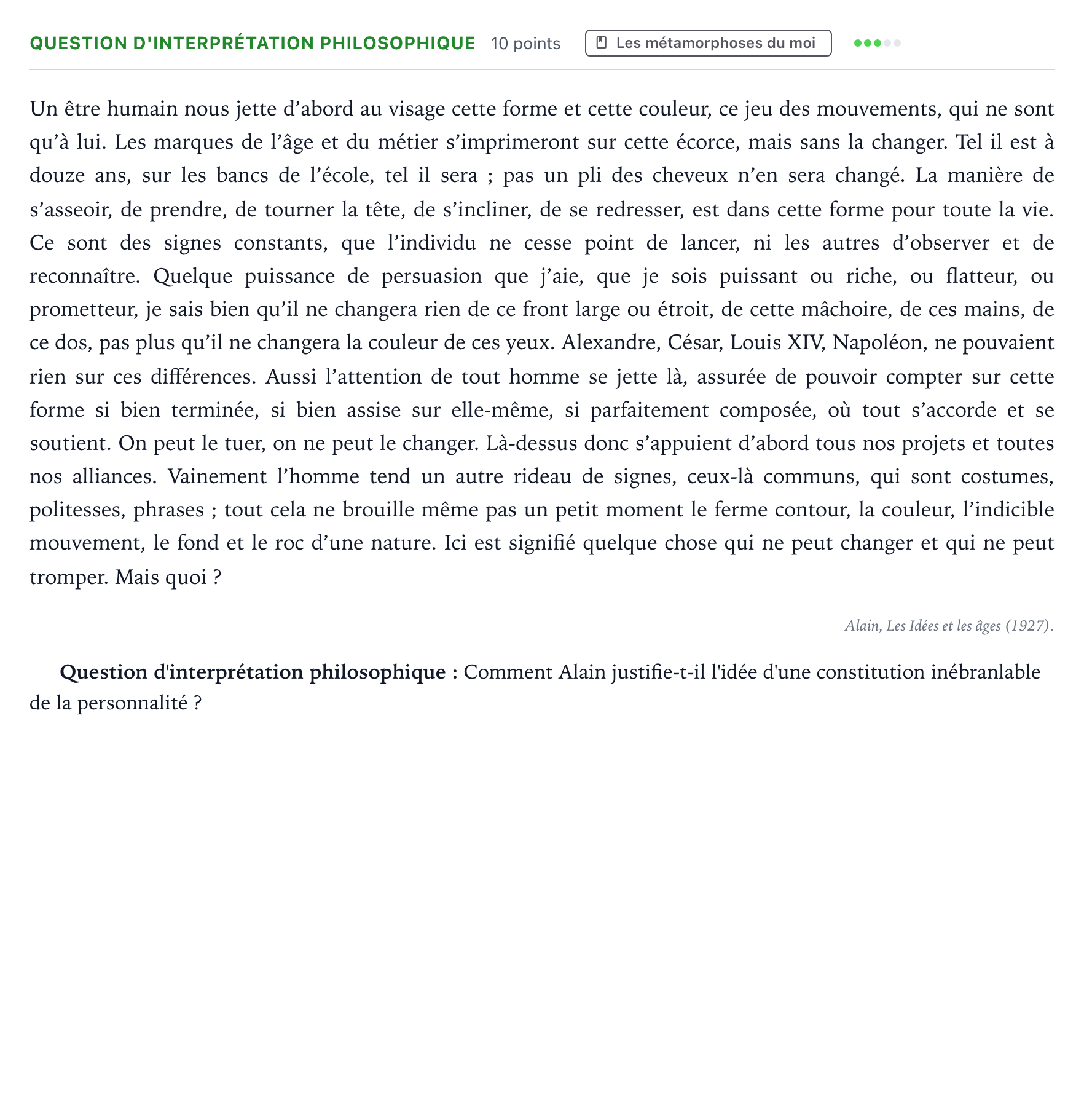 Énoncé: Question d'interprétation philosophique · Bac Humanités, Littérature et Philosophie Sujets zéro et spécimens sujet 2021 (sujet 1)