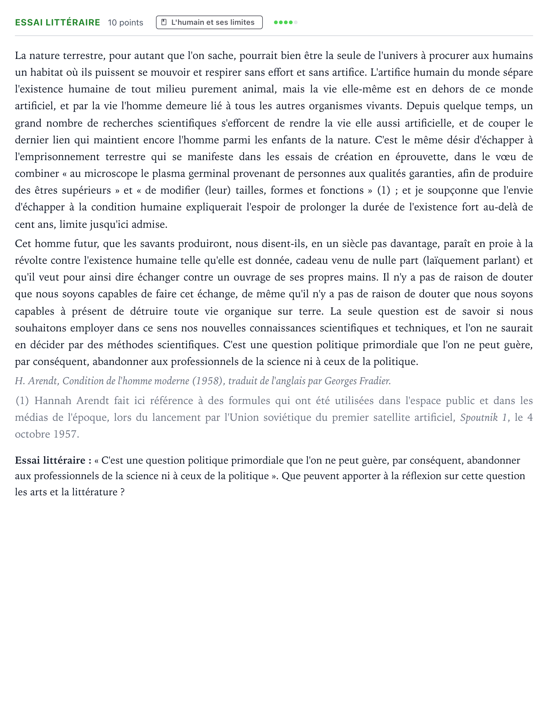 Énoncé: Exercice Essai littéraire · Bac Humanités, Littérature et Philosophie Sujets zéro et spécimens sujet 2021 (sujet 4)
