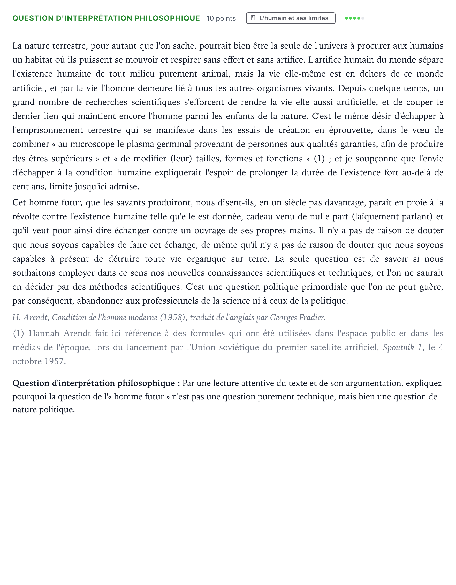 Énoncé: Question d'interprétation philosophique · Bac Humanités, Littérature et Philosophie Sujets zéro et spécimens sujet 2021 (sujet 4)