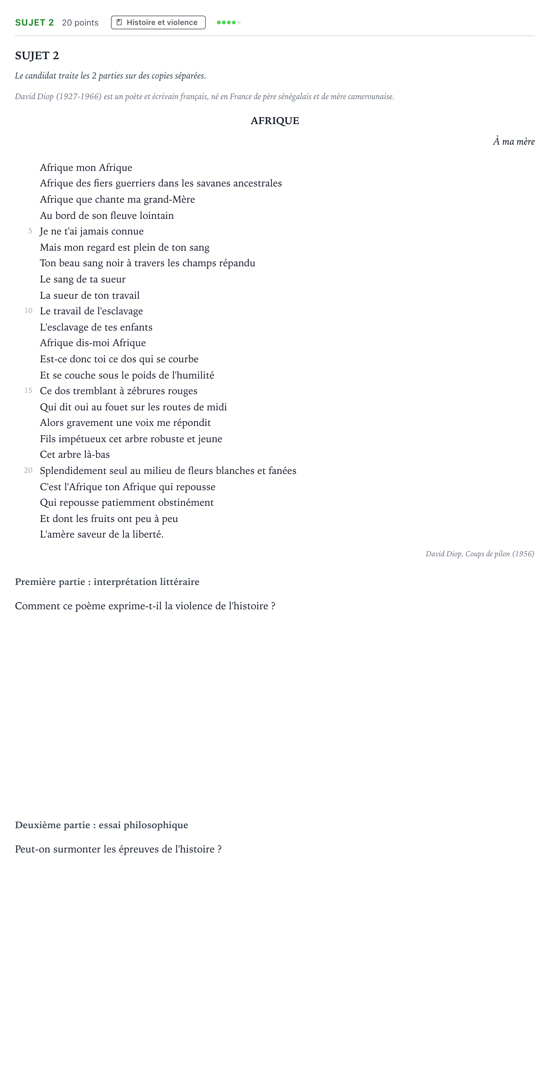 Énoncé: Sujet 2 · Bac Humanités, Littérature et Philosophie Amérique du Nord 2022 (jour 1)