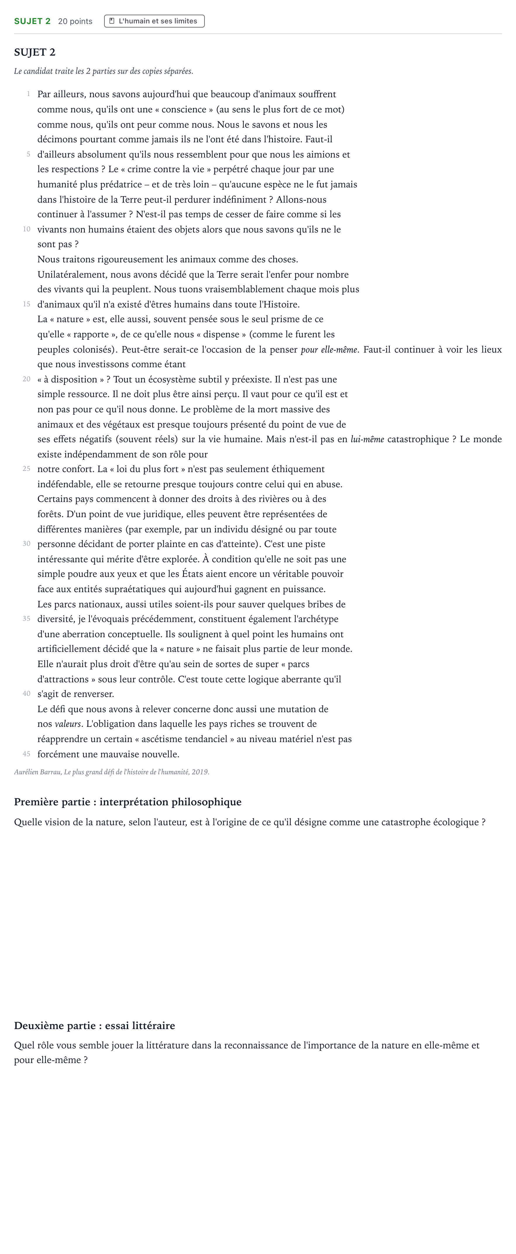 Énoncé: Sujet 2 · Bac Humanités, Littérature et Philosophie Amérique du Sud 2022 (jour 1)