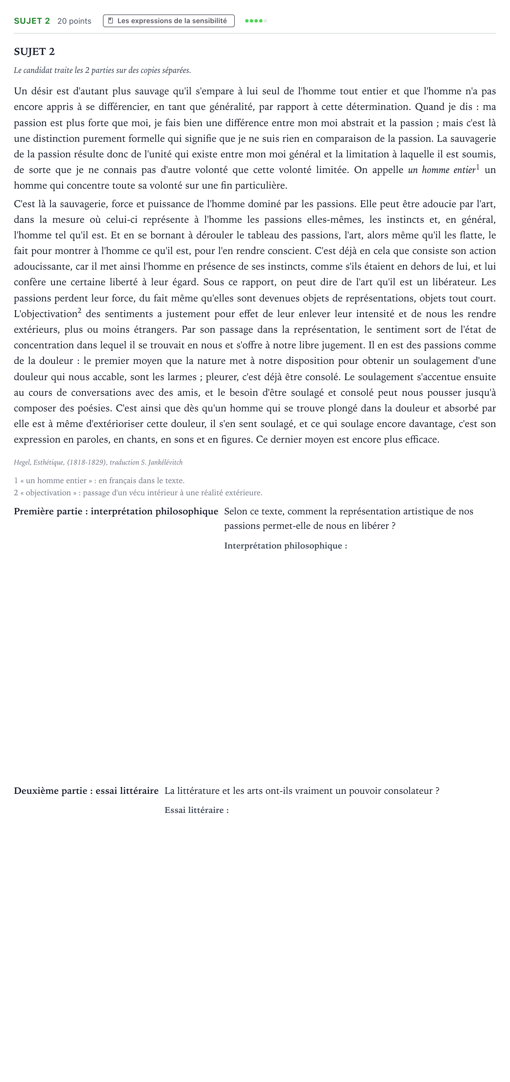 Énoncé: Sujet 2 · Bac Humanités, Littérature et Philosophie Asie 2022 (jour 1)