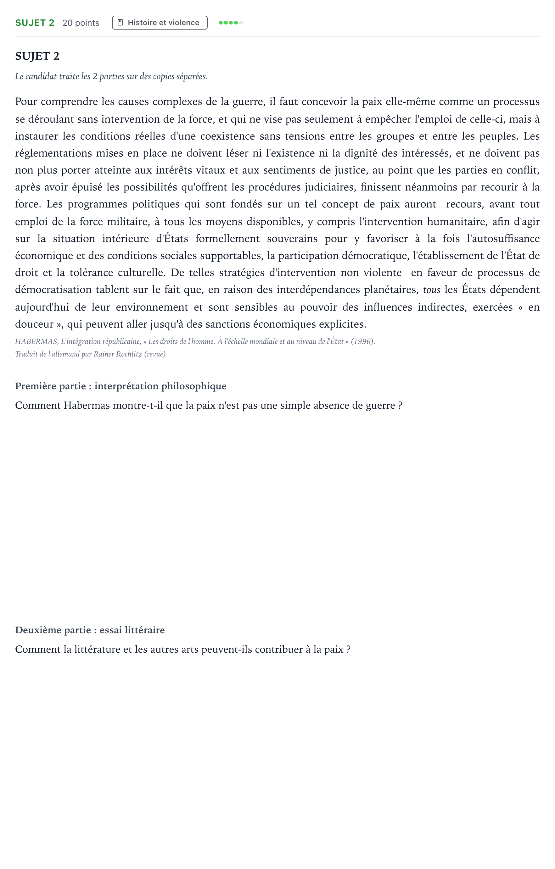 Énoncé: Sujet 2 · Bac Humanités, Littérature et Philosophie Asie 2022 (jour 2)