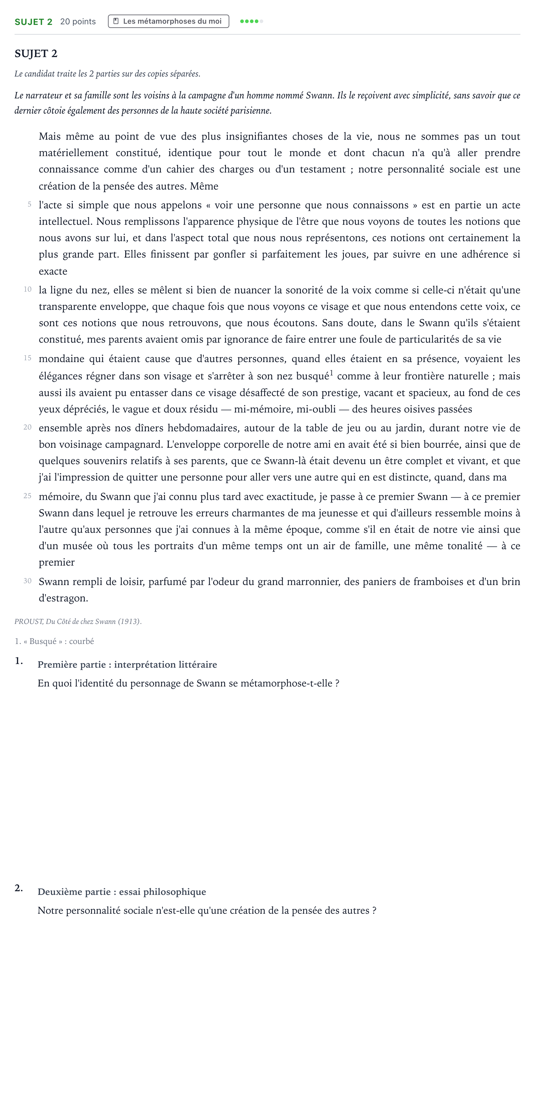 Énoncé: Sujet 2 · Bac Humanités, Littérature et Philosophie Centres étrangers (Afrique) 2022 (jour 1)