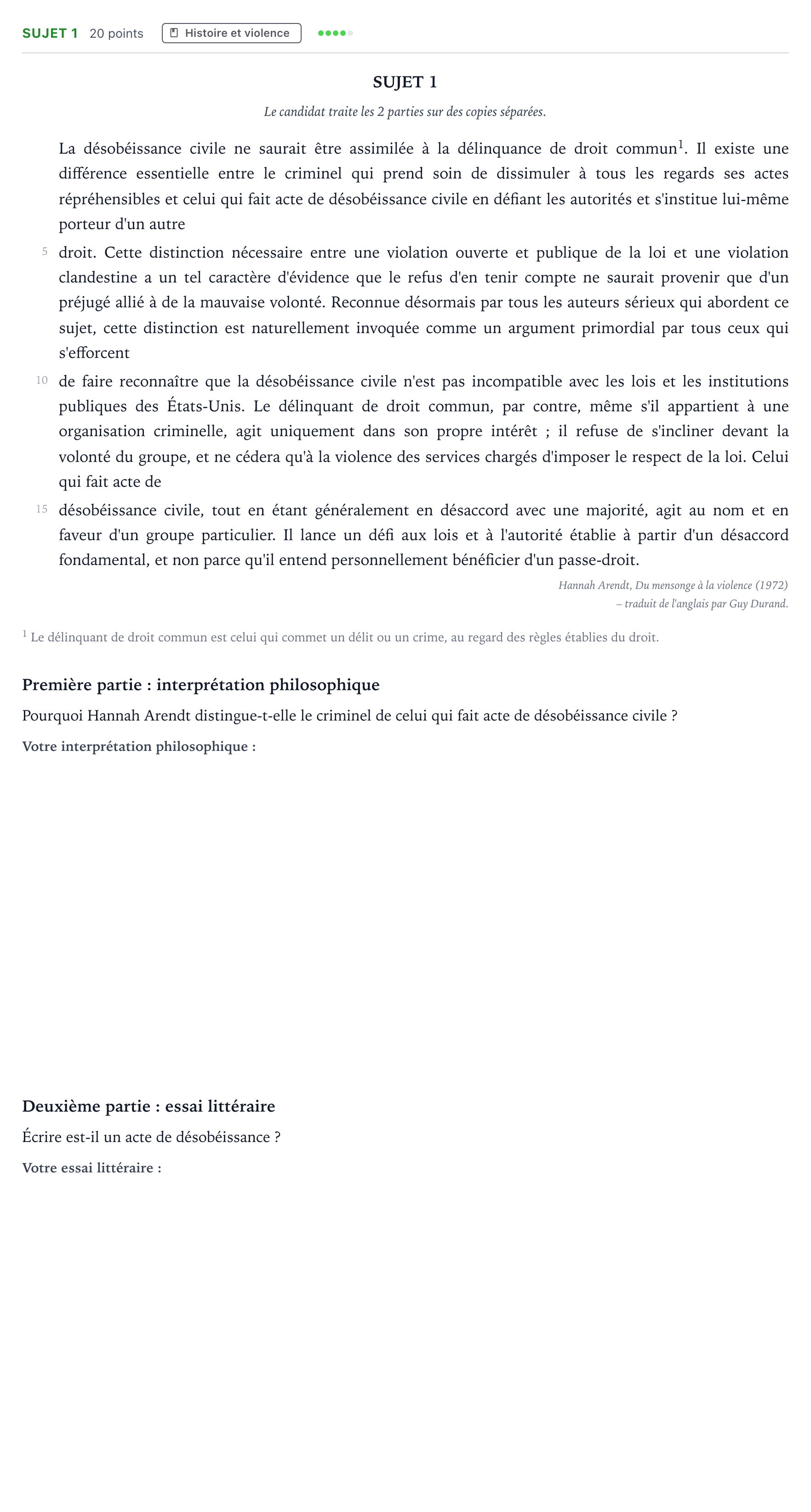 Énoncé: Sujet 1 · Bac Humanités, Littérature et Philosophie Métropole 1 remplacement 2022