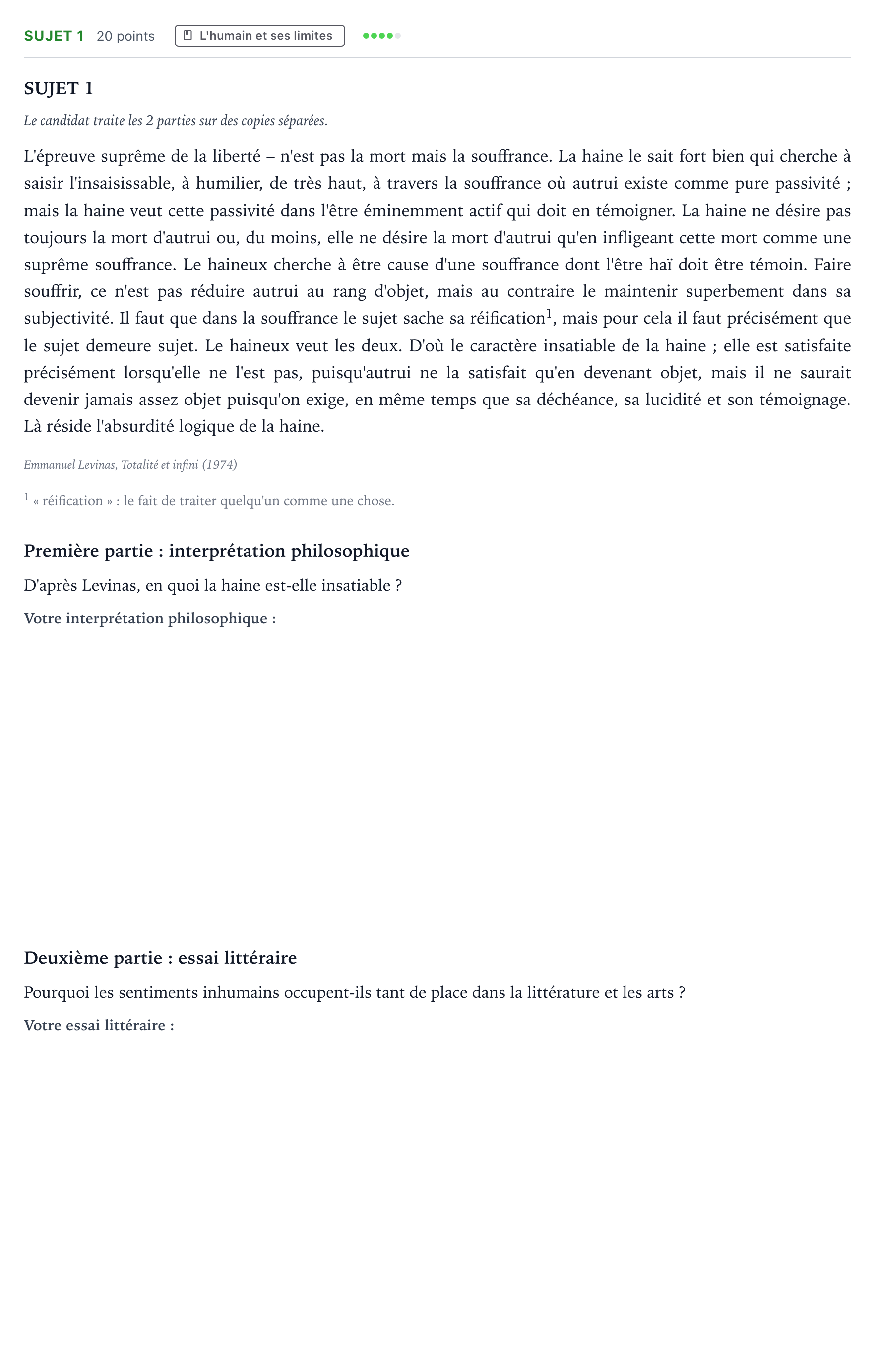 Énoncé: Sujet 1 · Bac Humanités, Littérature et Philosophie Métropole 2 remplacement 2022