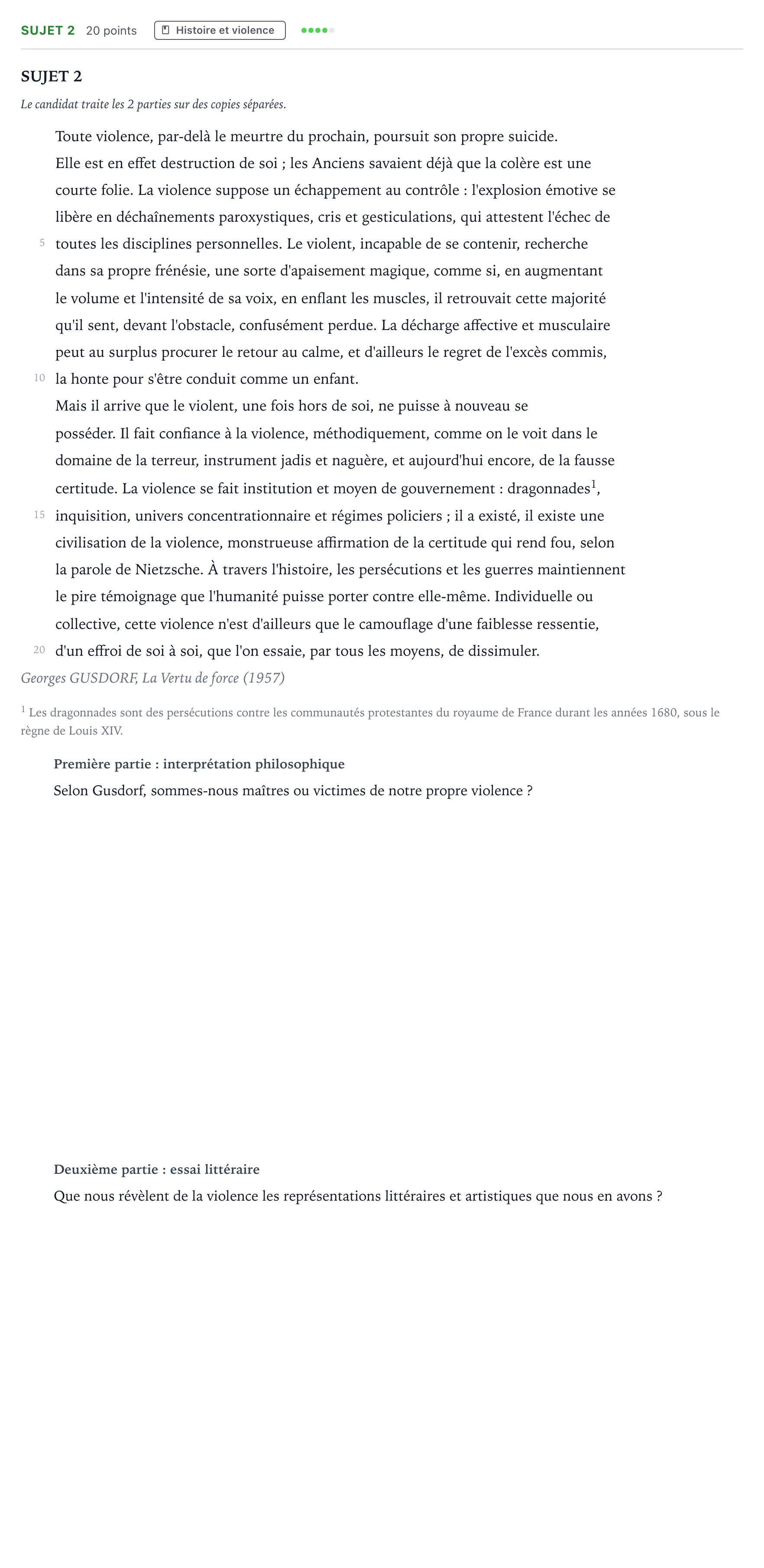 Énoncé: Sujet 2 · Bac Humanités, Littérature et Philosophie Nouvelle-Calédonie 2022 (jour 1)