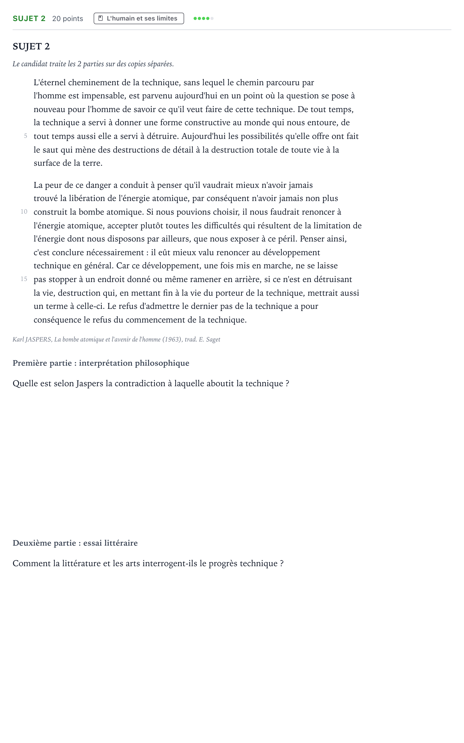 Énoncé: Sujet 2 · Bac Humanités, Littérature et Philosophie Nouvelle-Calédonie 2022 (jour 2)