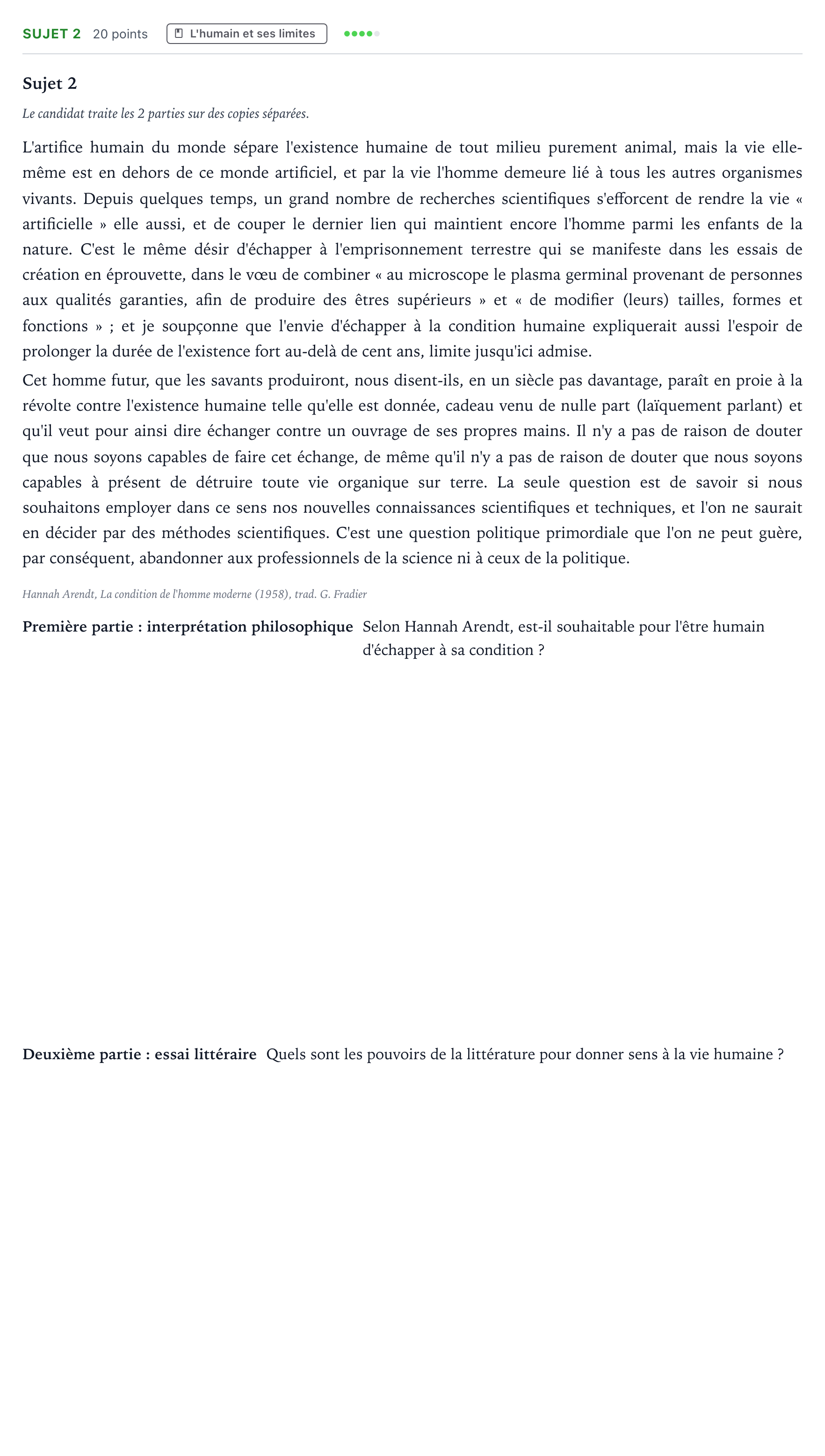 Énoncé: Sujet 2 · Bac Humanités, Littérature et Philosophie Polynésie 2022 (jour 1)