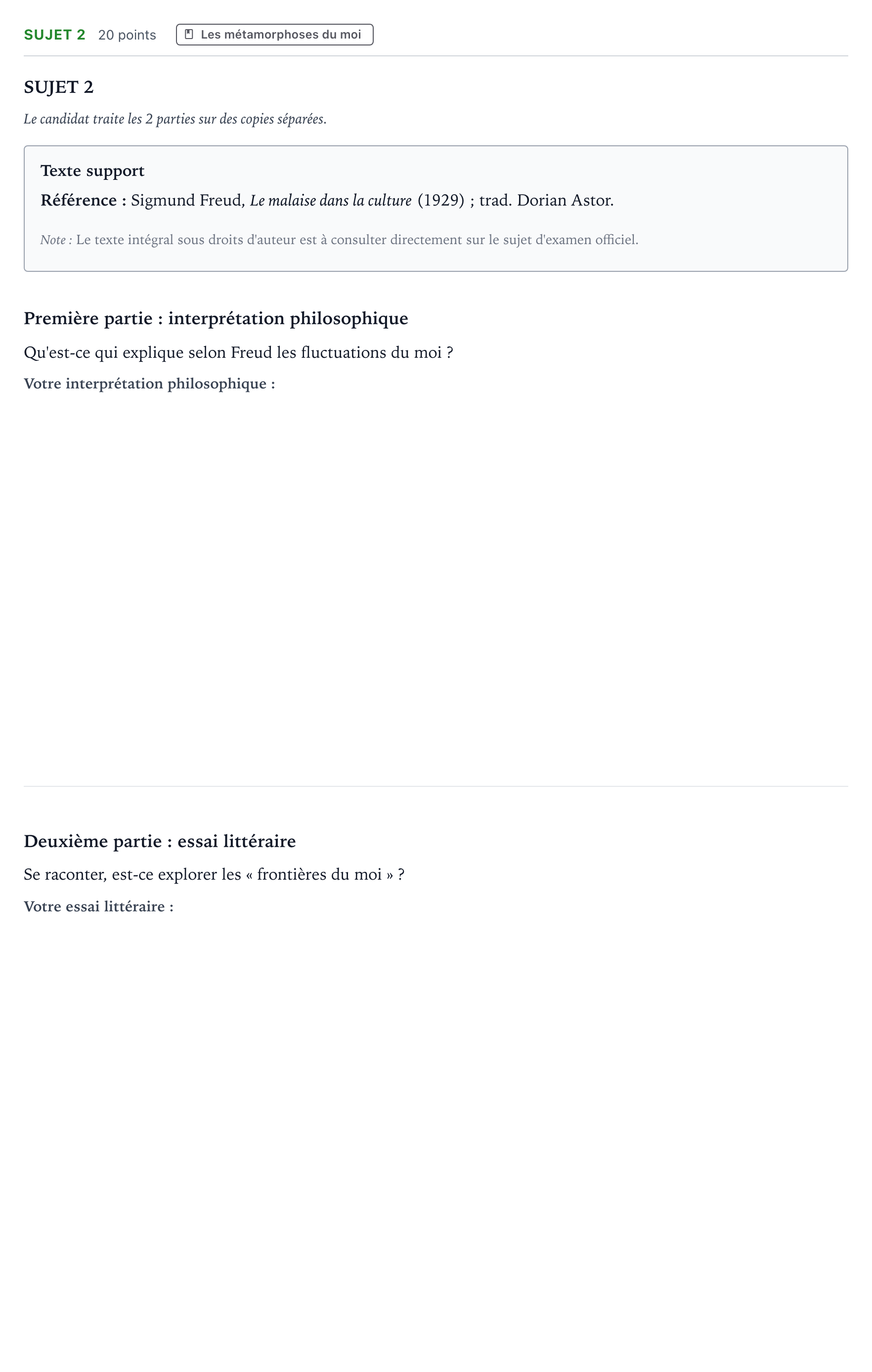 Énoncé: Sujet 2 · Bac Humanités, Littérature et Philosophie Polynésie 2022 (jour 2)