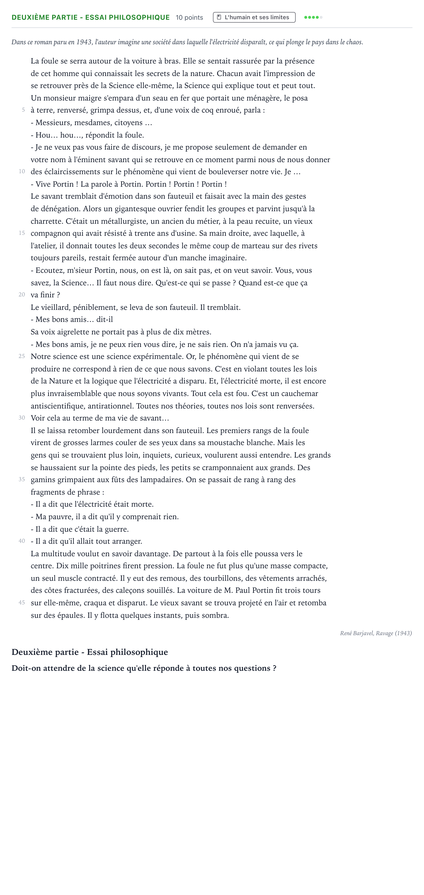 Énoncé: Exercice Deuxième partie - Essai philosophique · Bac Humanités, Littérature et Philosophie Centres étrangers (Afrique) 2023 (jour 1)