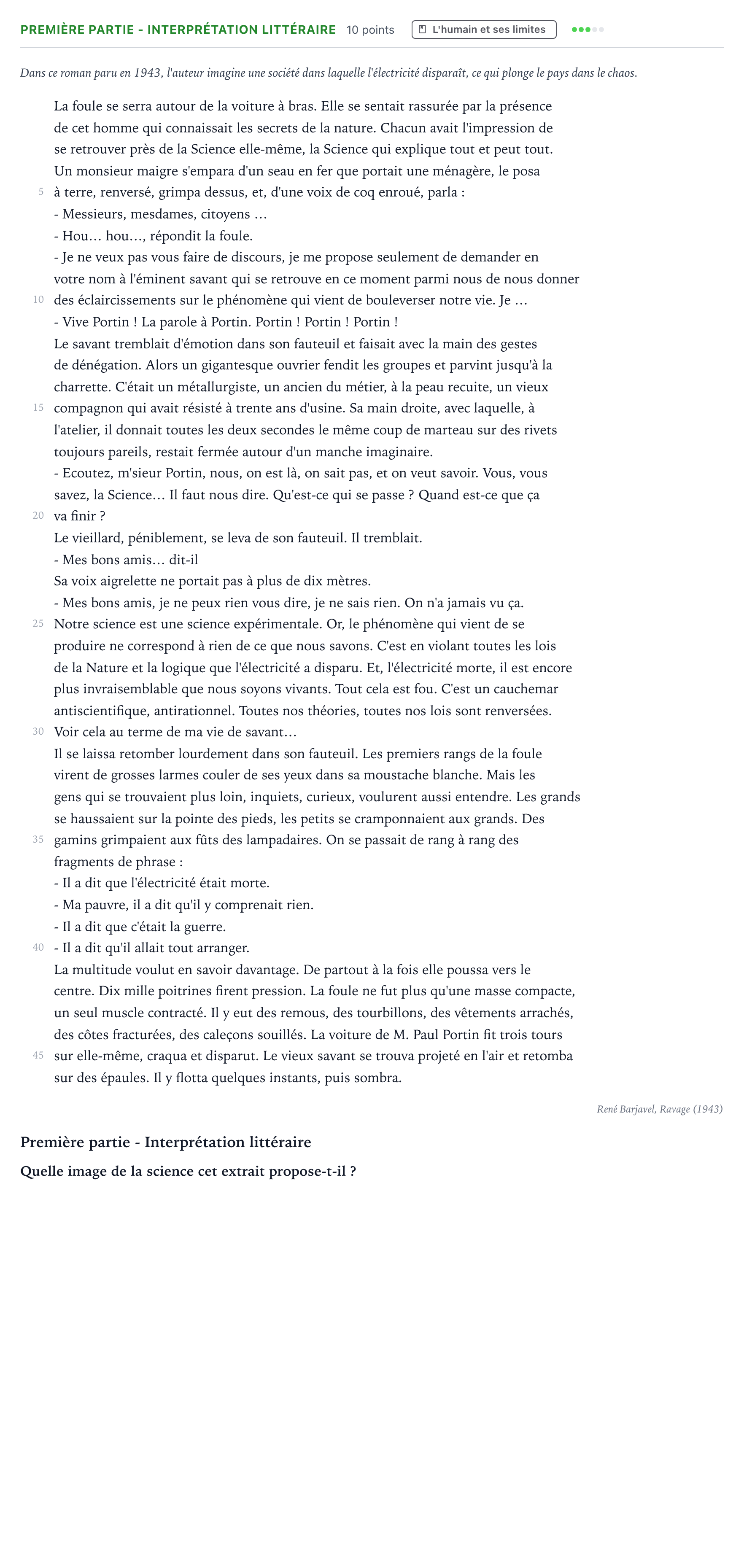 Énoncé: Exercice Première partie - Interprétation littéraire · Bac Humanités, Littérature et Philosophie Centres étrangers (Afrique) 2023 (jour 1)