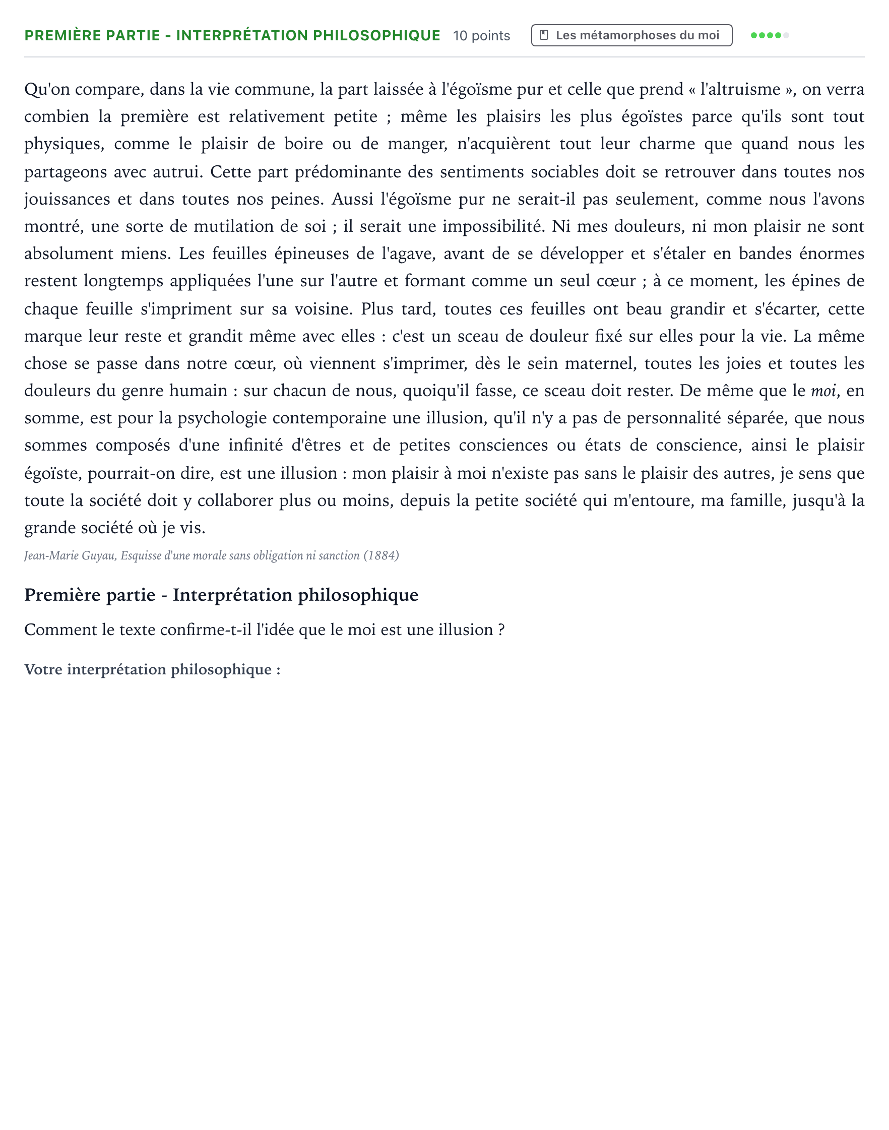 Énoncé: Exercice Première partie - Interprétation philosophique · Bac Humanités, Littérature et Philosophie Centres étrangers (Afrique) 2023 (jour 2)