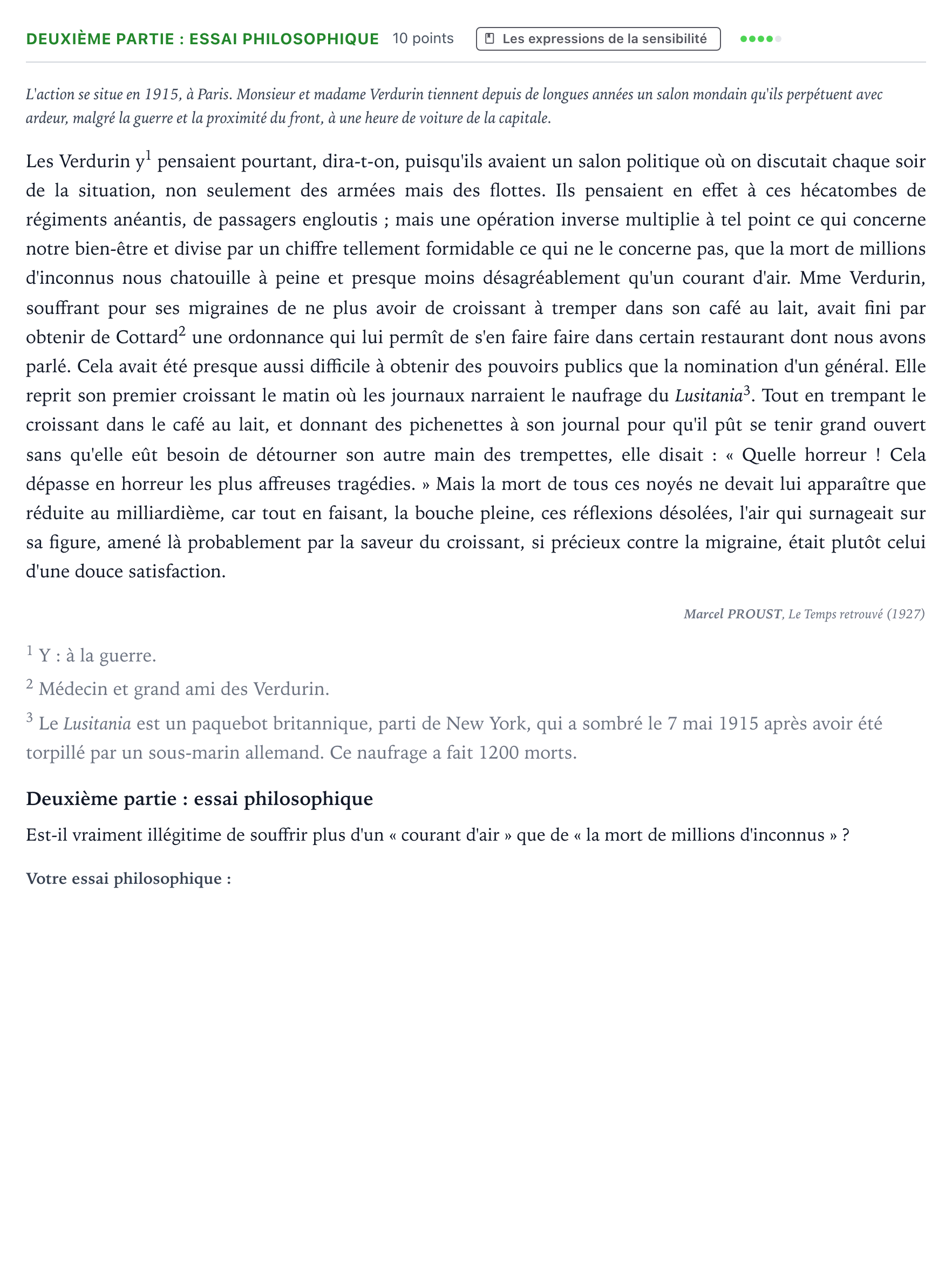 Énoncé: Exercice Deuxième partie : essai philosophique · Bac Humanités, Littérature et Philosophie La Réunion 2023 (jour 1)